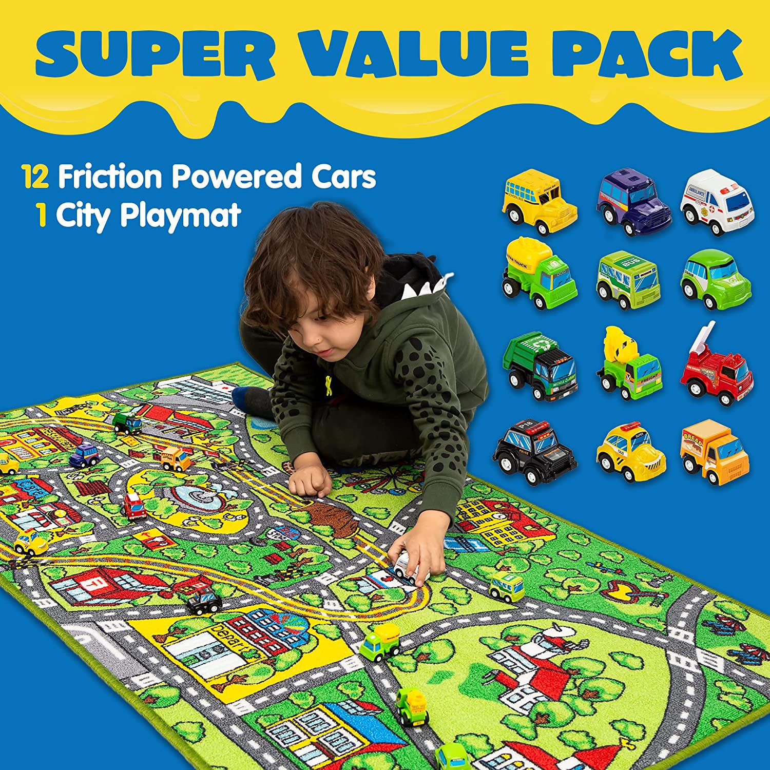 Carpet Playmat W/ 12 Cars Pull-back Vehicle Set - Image 4