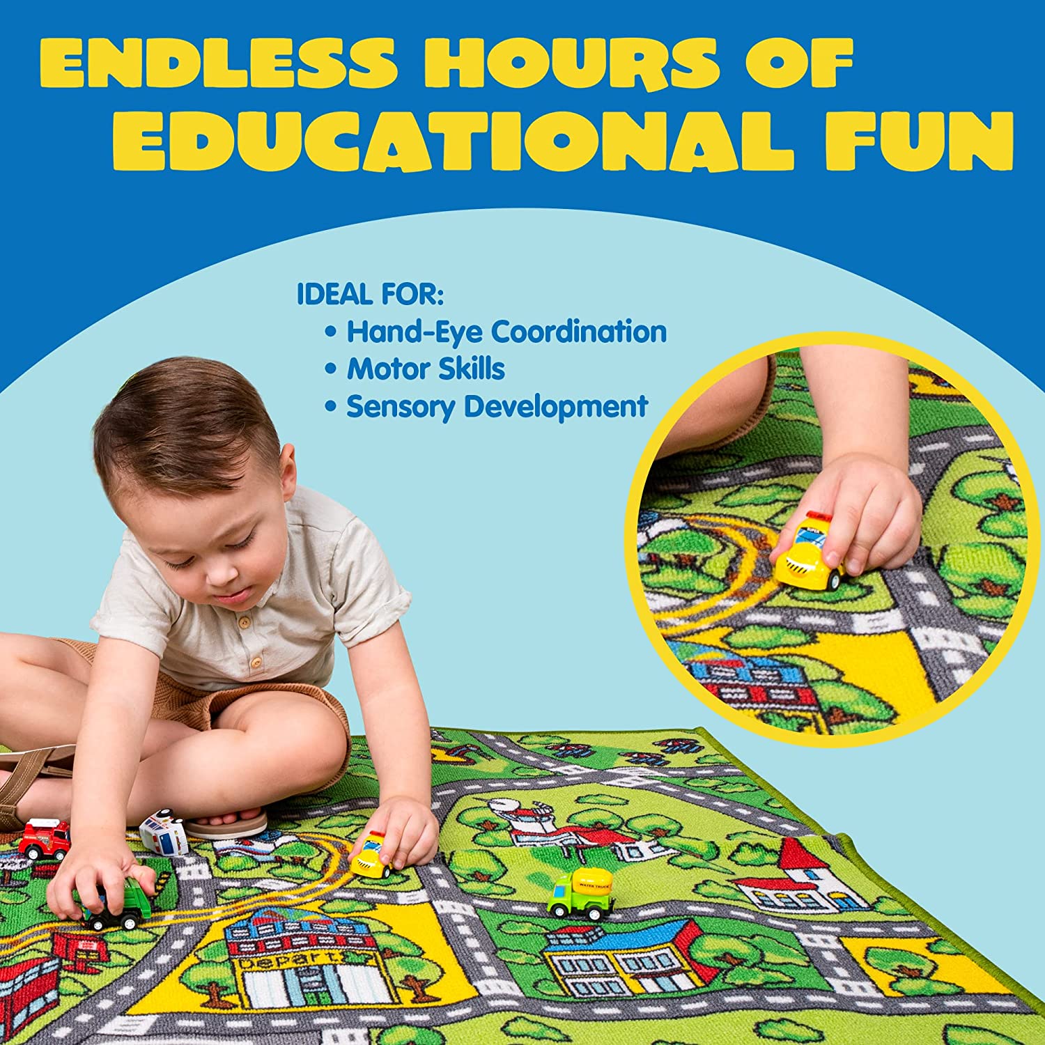 Carpet Playmat W/ 12 Cars Pull-back Vehicle Set - Image 6