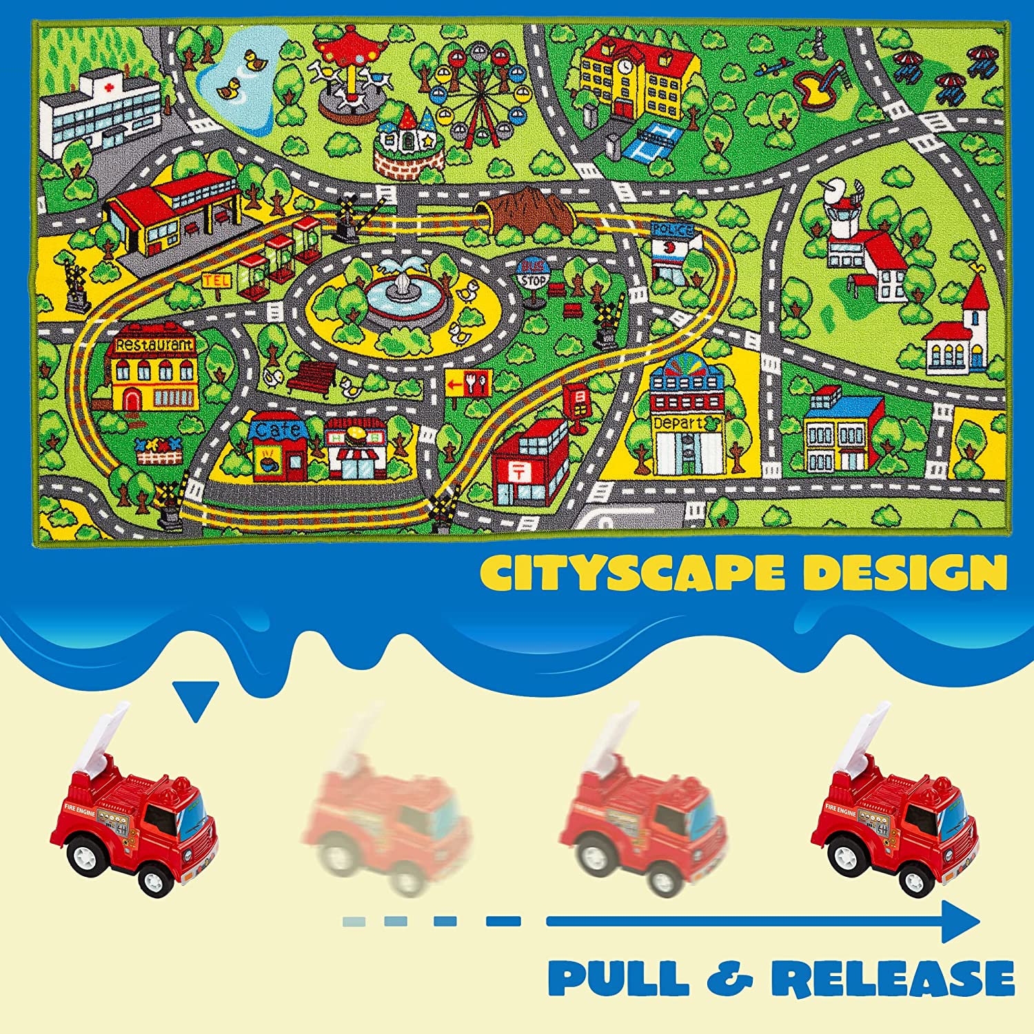 Carpet Playmat W/ 12 Cars Pull-back Vehicle Set - Image 8
