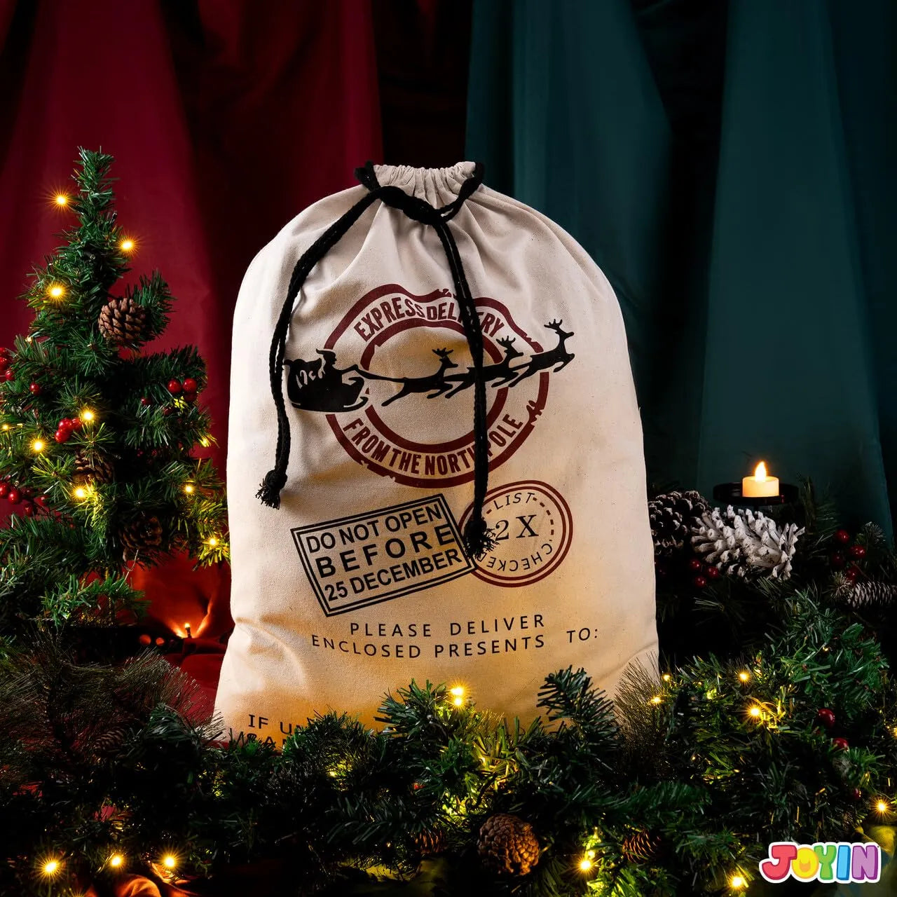 Christmas Drawstring Gift Bag Santa Burlap Sack 26in x 19in - Image 4