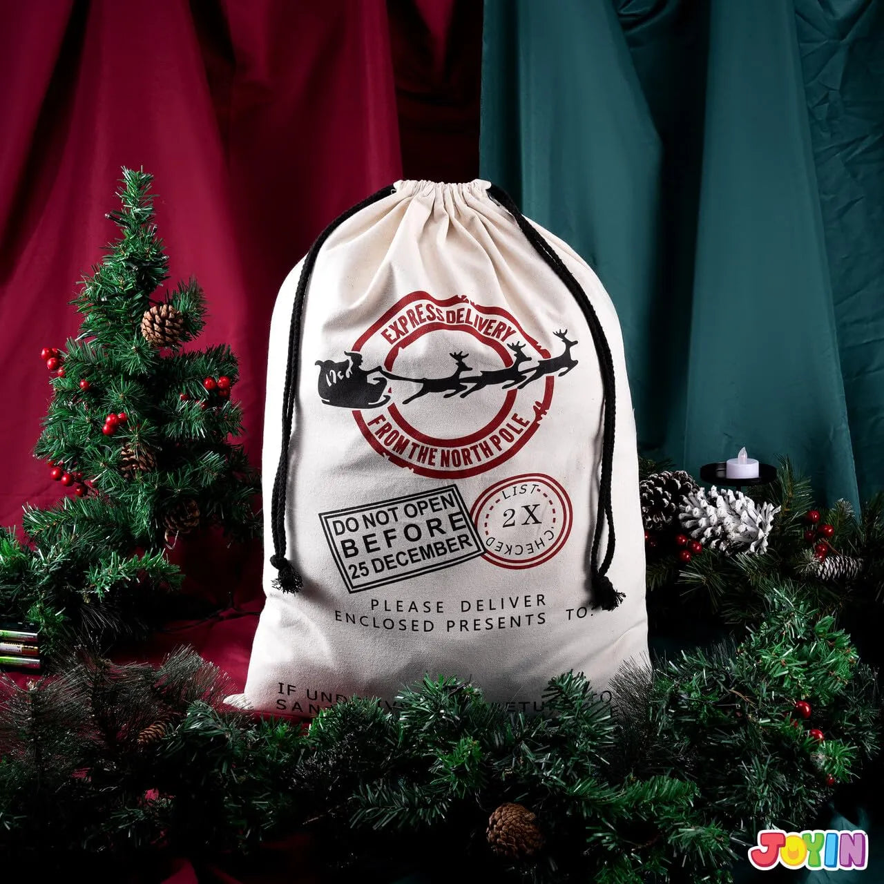 Christmas Drawstring Gift Bag Santa Burlap Sack 26in x 19in - Image 5