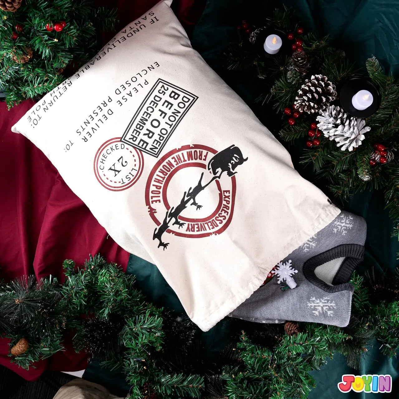 Christmas Drawstring Gift Bag Santa Burlap Sack 26in x 19in - Image 6