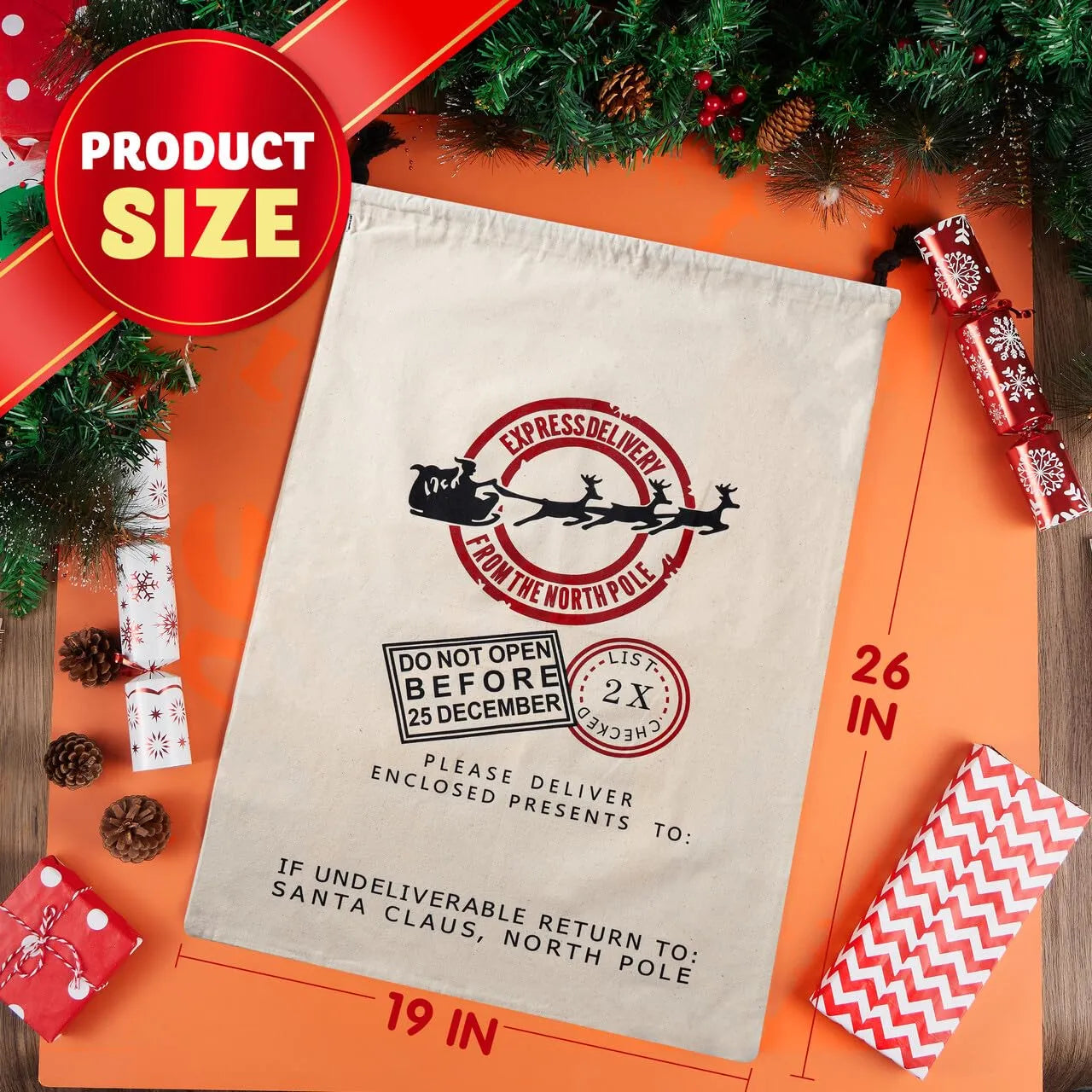 Christmas Drawstring Gift Bag Santa Burlap Sack 26in x 19in - Image 7