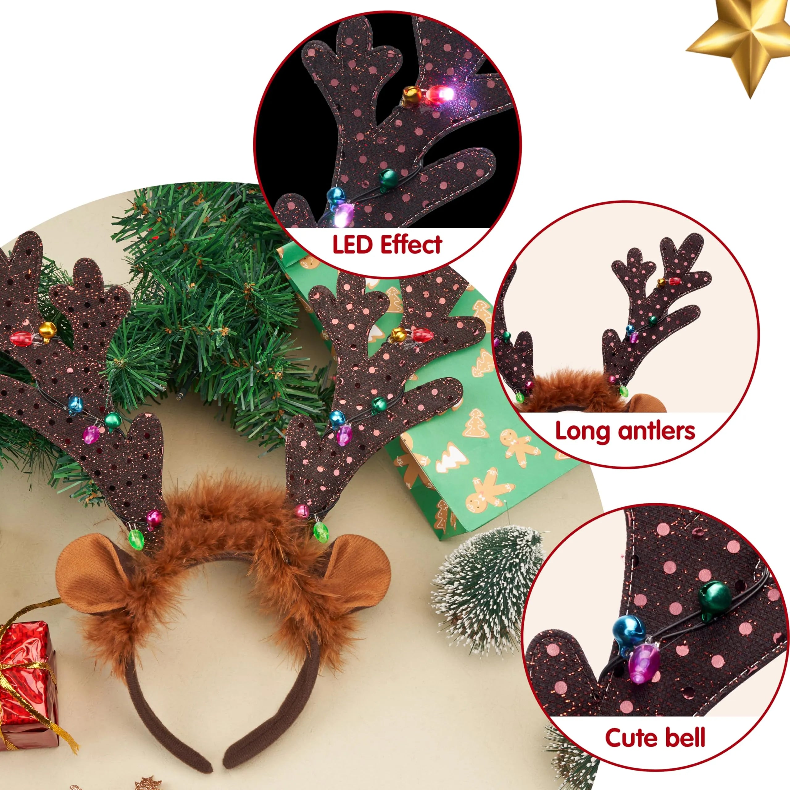Christmas Light Up Cute reindeer headband Adult Kids Xmas Accessories - Image 4