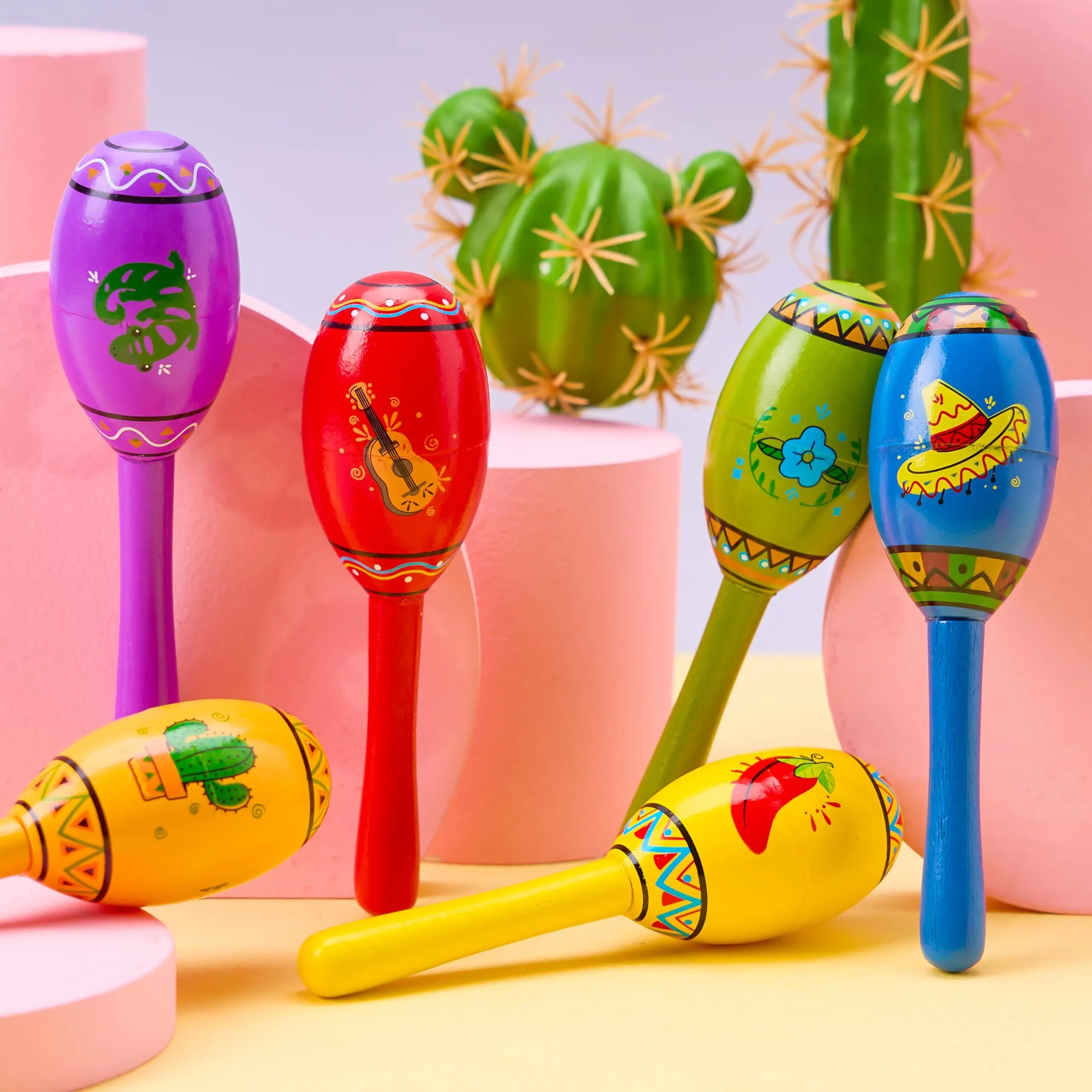 Cinco De Mayo 6 Pcs Mini Wooden Maracas for Kids - Image 8