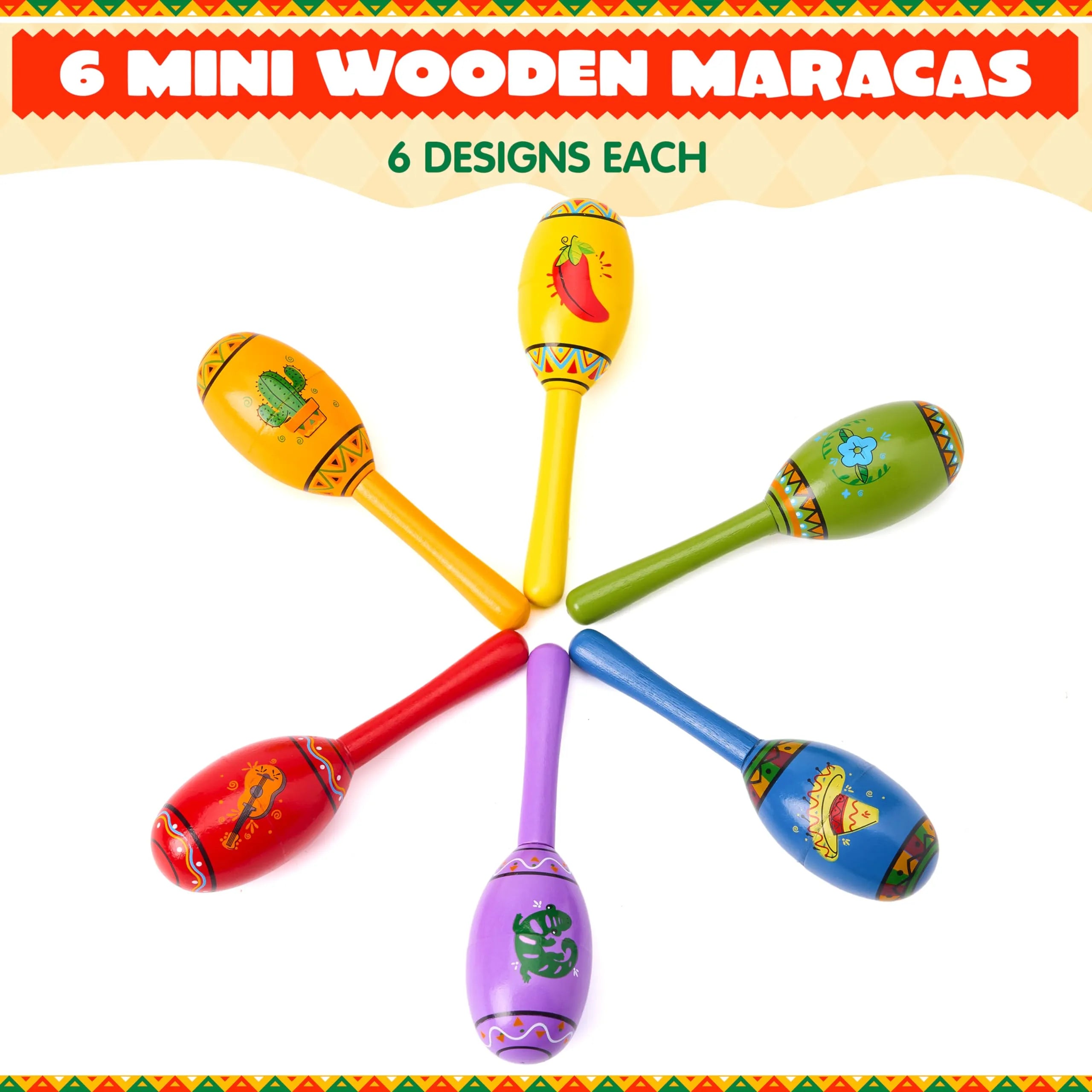 Cinco De Mayo 6 Pcs Mini Wooden Maracas for Kids - Image 7