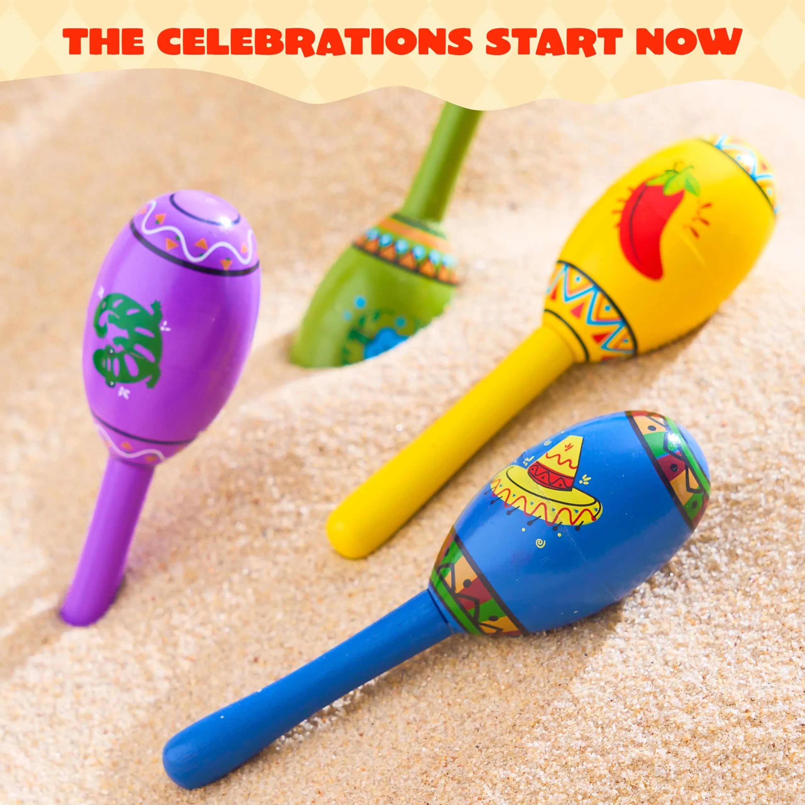 Cinco De Mayo 6 Pcs Mini Wooden Maracas for Kids - Image 3
