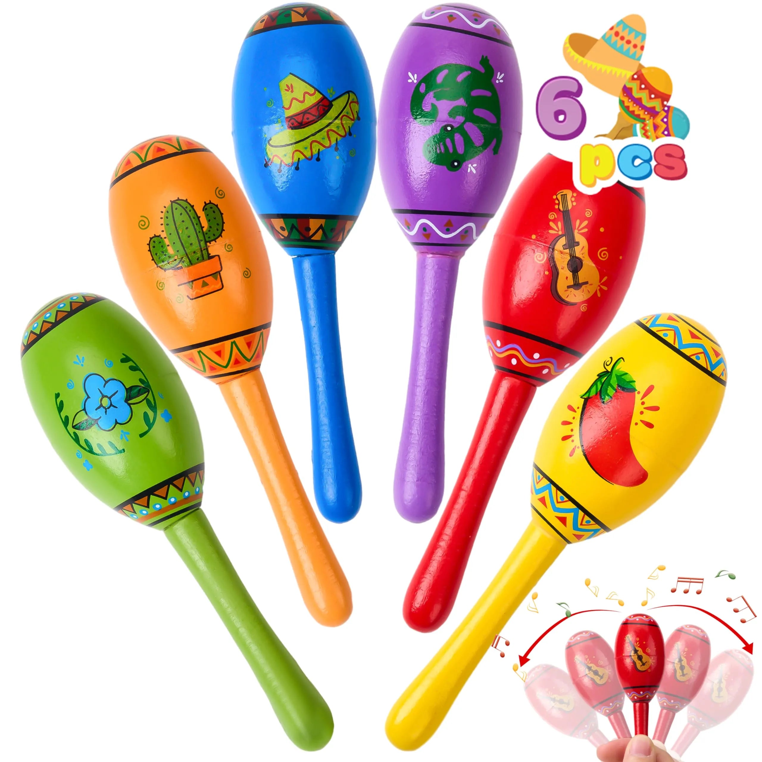 Cinco De Mayo 6 Pcs Mini Wooden Maracas for Kids - Image 2