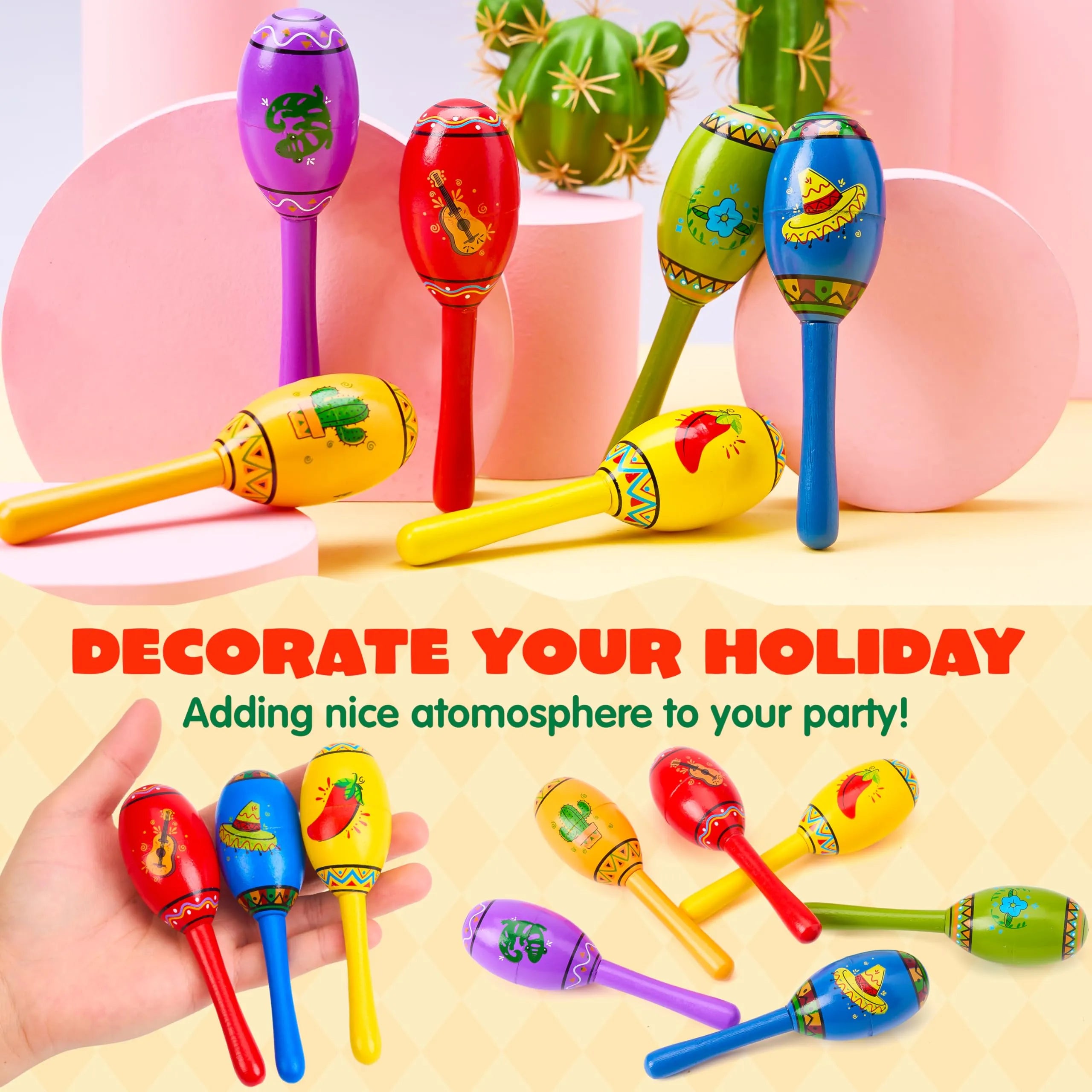 Cinco De Mayo 6 Pcs Mini Wooden Maracas for Kids - Image 6