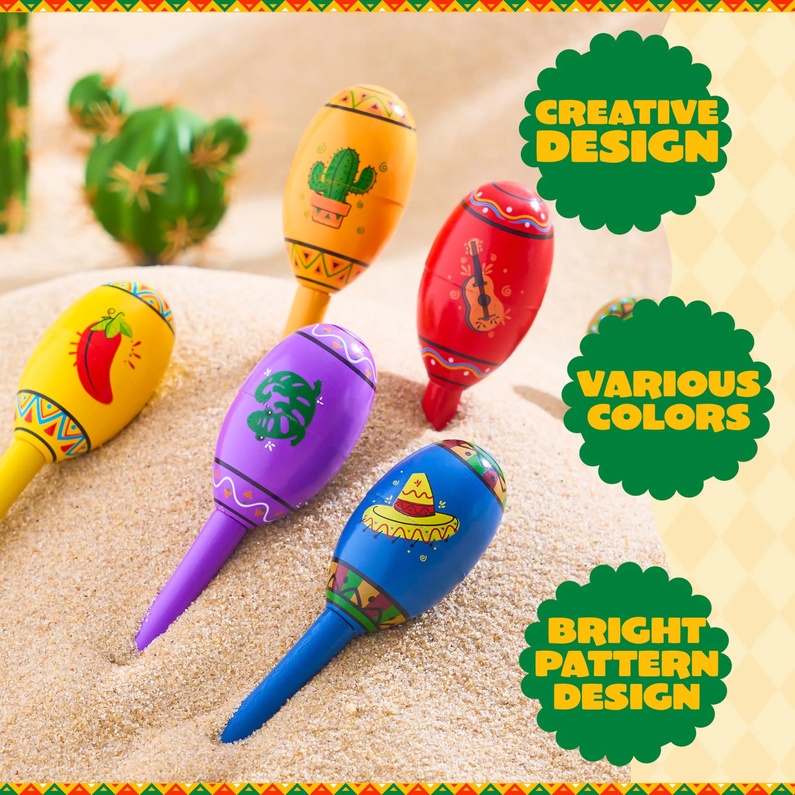 Cinco De Mayo 6 Pcs Mini Wooden Maracas for Kids - Image 4