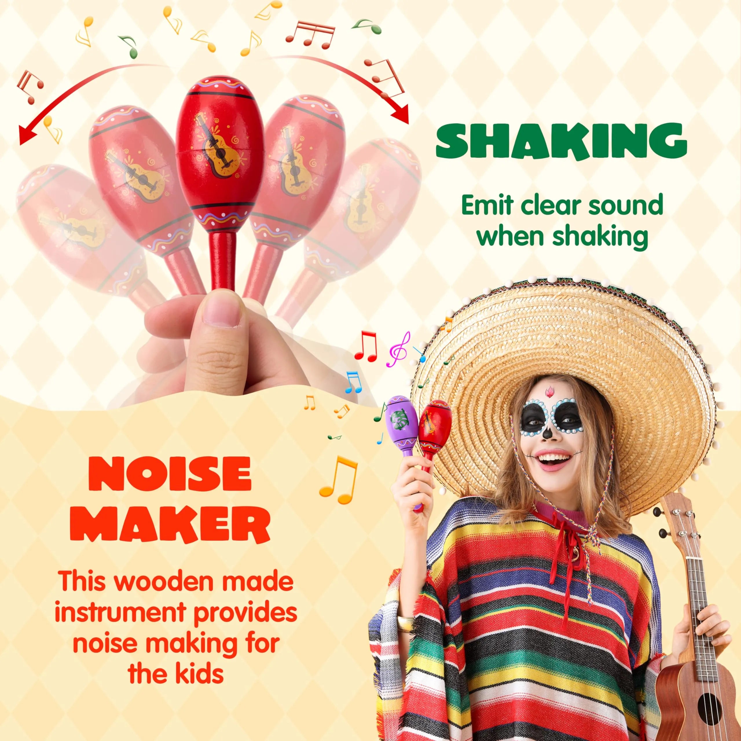 Cinco De Mayo 6 Pcs Mini Wooden Maracas for Kids - Image 5