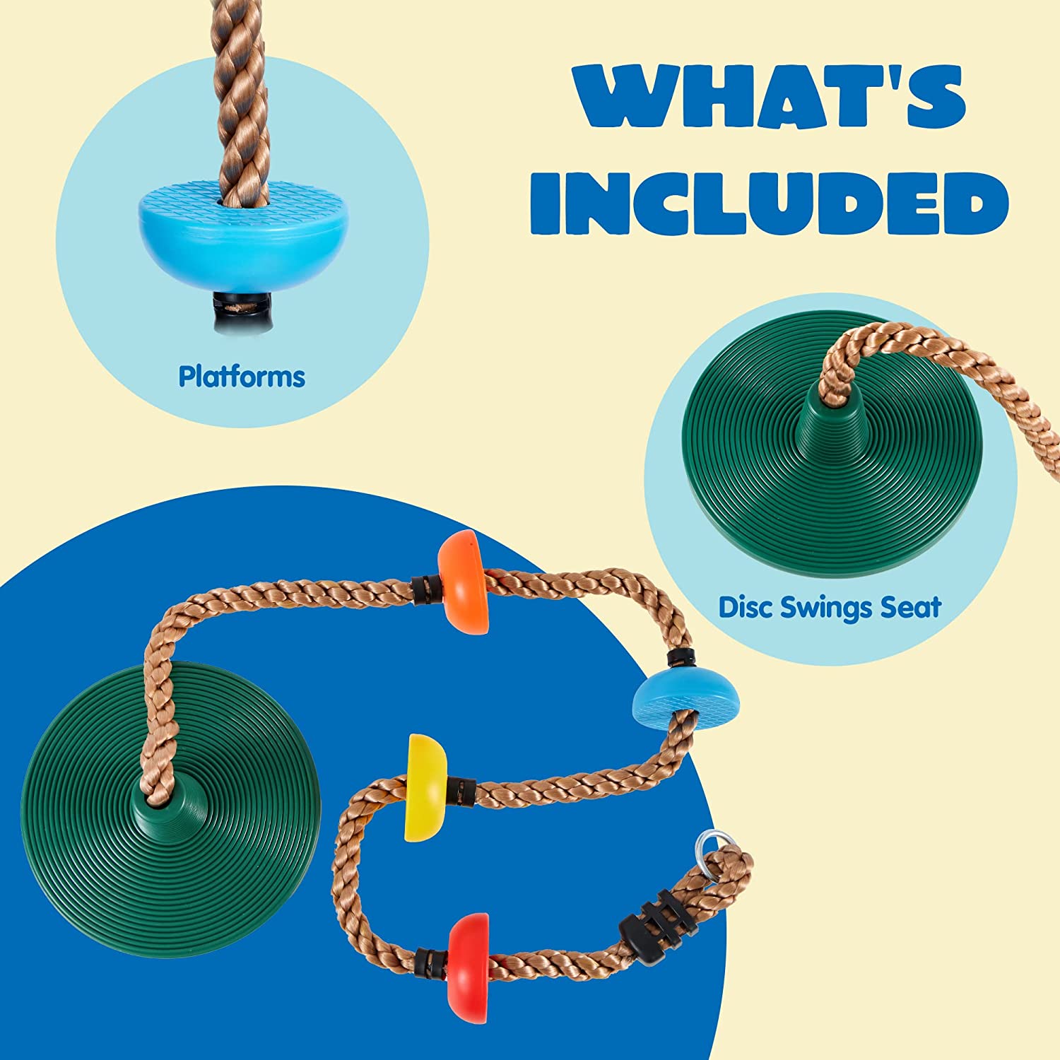 Green Climbing Rope Tree Swing with Platforms and Disc Swings Seat - Image 2