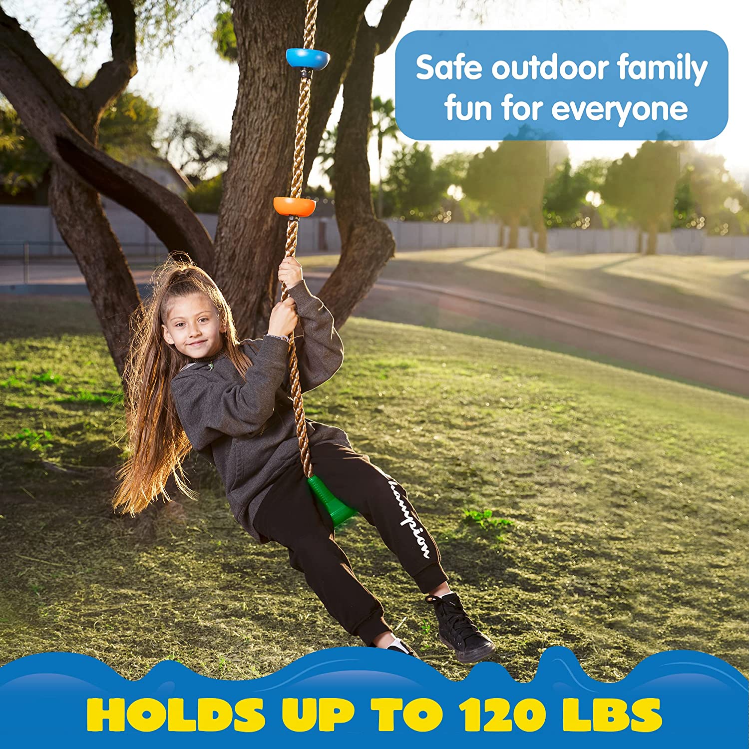 Green Climbing Rope Tree Swing with Platforms and Disc Swings Seat - Image 3