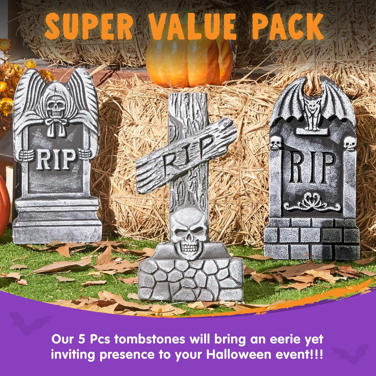 17” Halloween Foam RIP Graveyard Tombstones (5 Pack) - Image 3