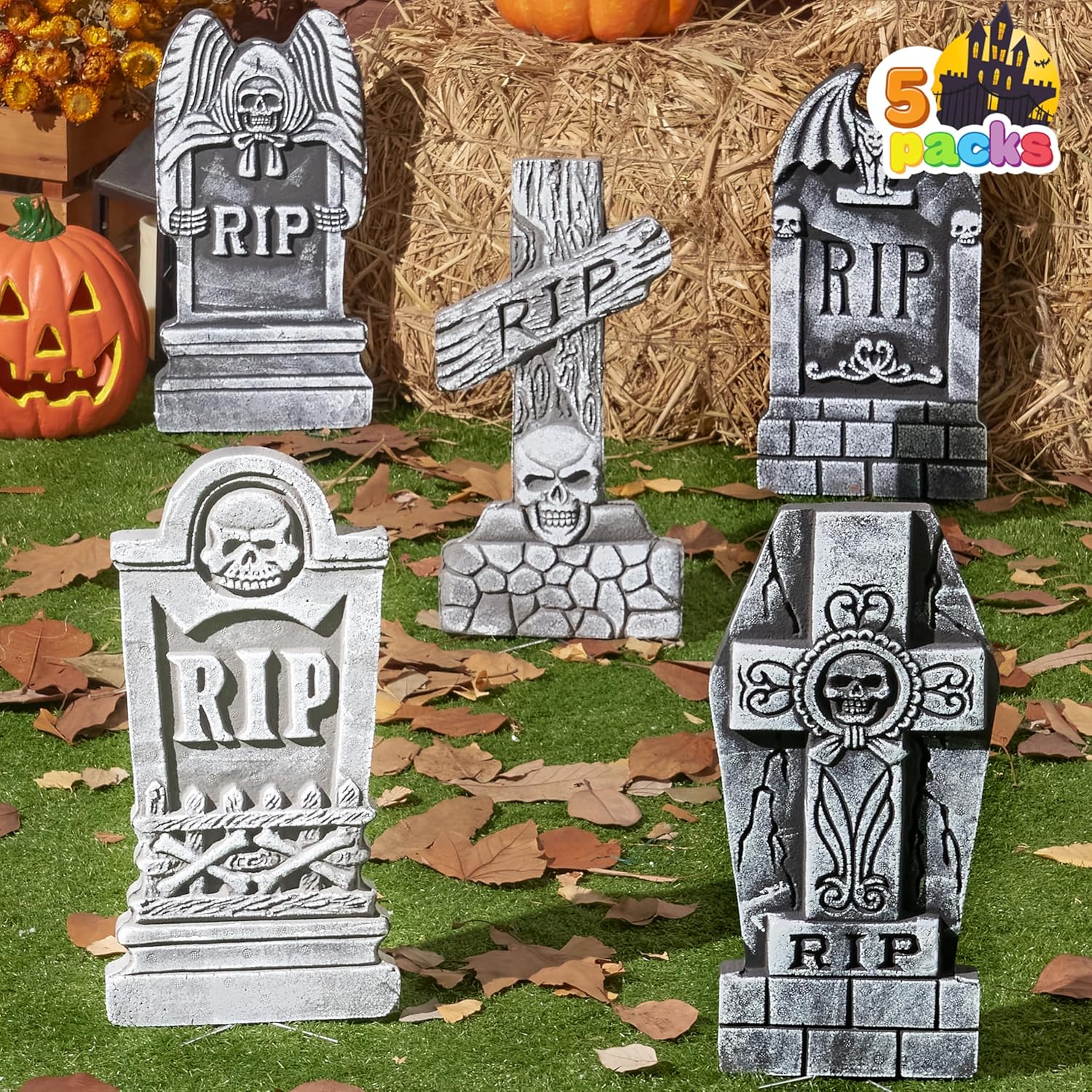 17” Halloween Foam RIP Graveyard Tombstones (5 Pack) - Image 2