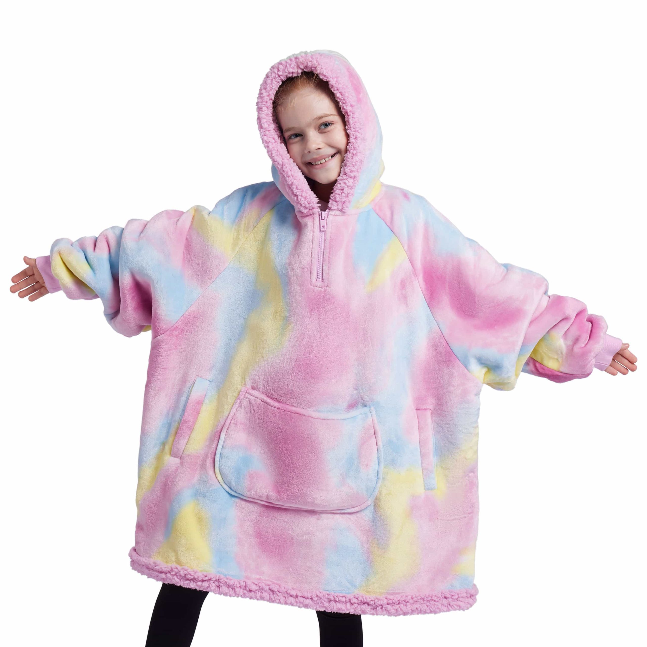 Kids Sherpa Wearable Blanket-Dark Blue Tie Dye - Image 9