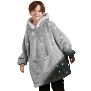 Kids Sherpa Wearable Blanket-Star glow print