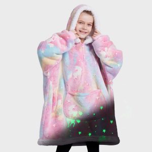 Kids Sherpa Wearable Blanket-Unicorn glow print