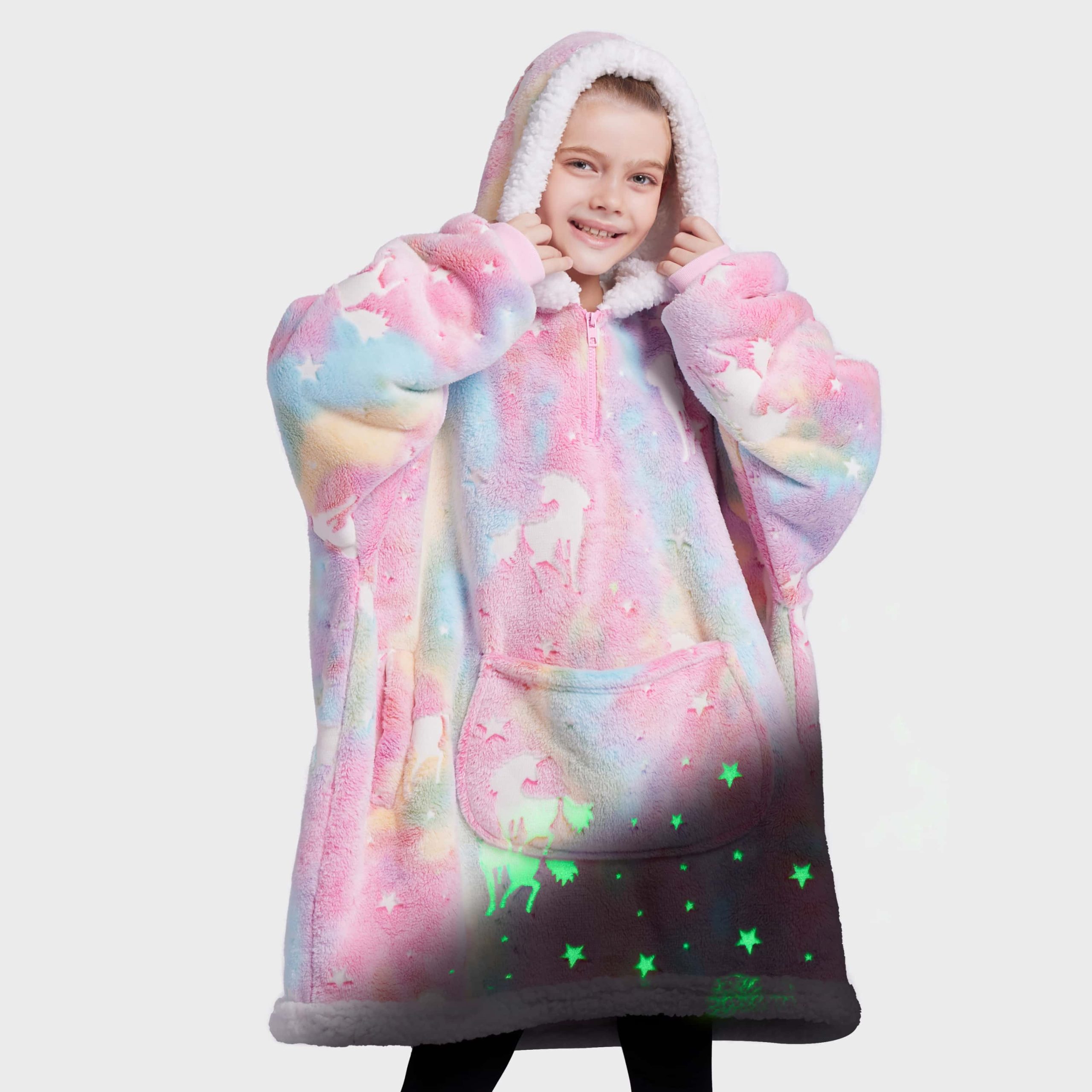 Kids Sherpa Wearable Blanket-Dark Blue Tie Dye - Image 11