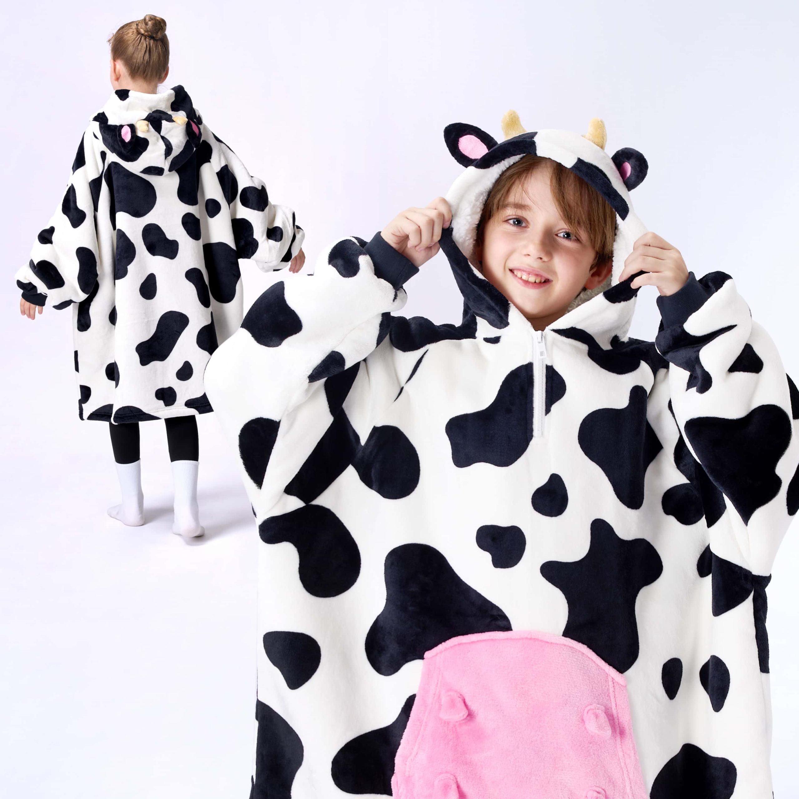 Kids Sherpa Wearable Blanket-Cow Shape - Image 2