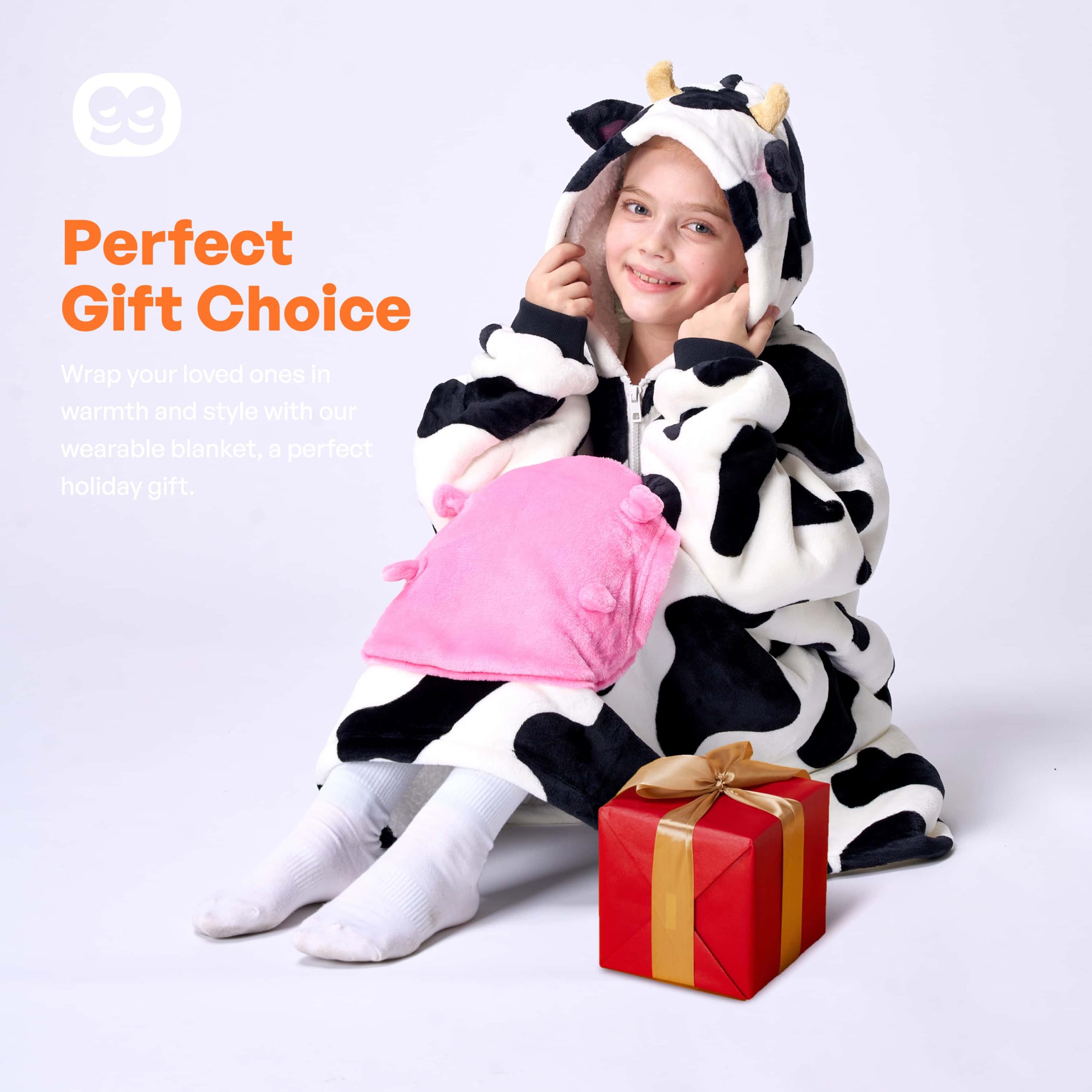 Kids Sherpa Wearable Blanket-Cow Shape - Image 7