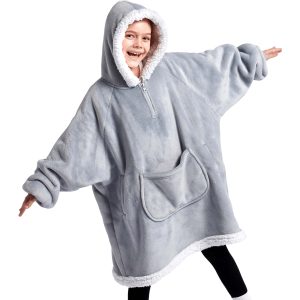 Kids Sherpa Wearable Blanket-Gray