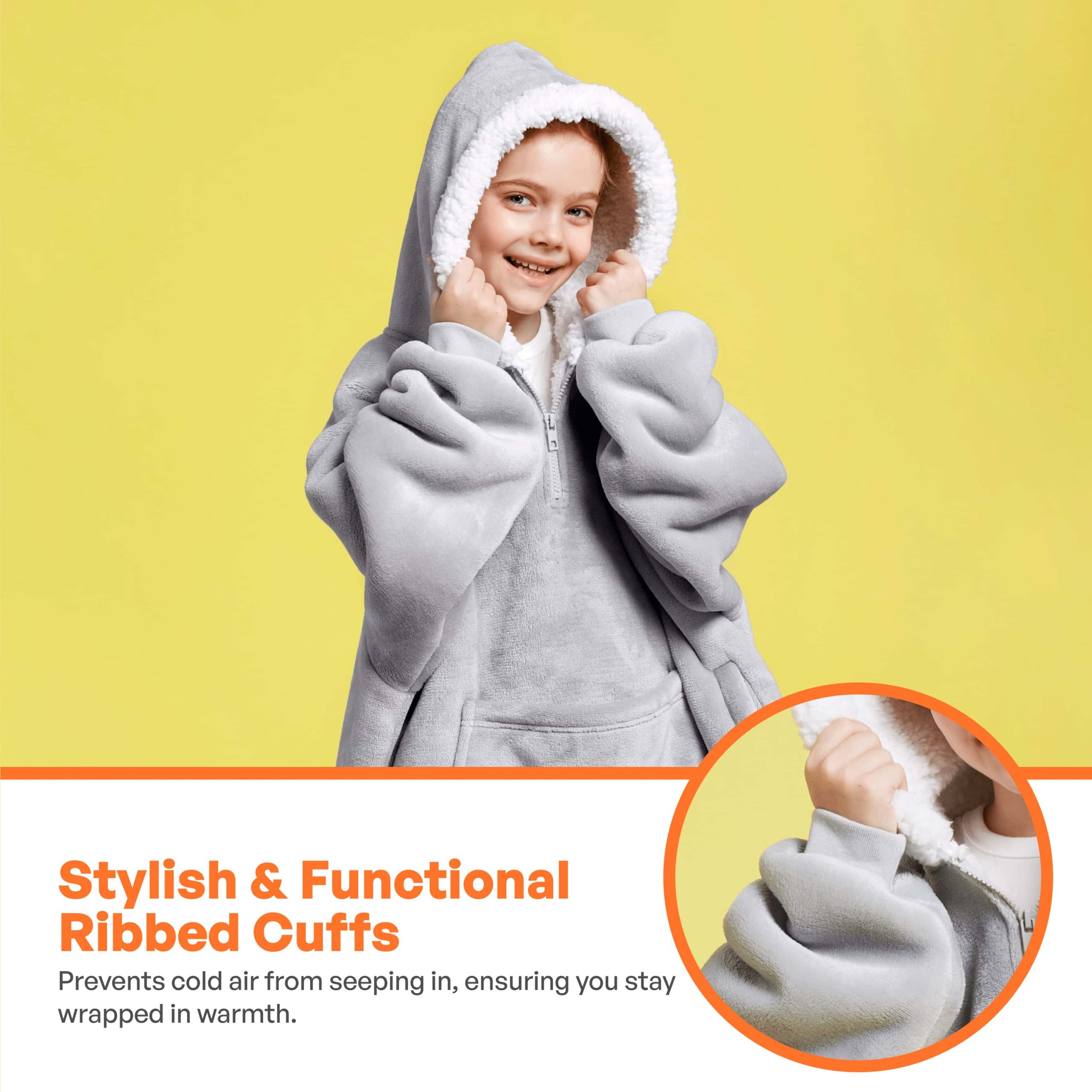 Kids Sherpa Wearable Blanket-Gray - Image 6