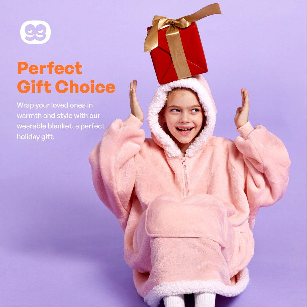 Kids Sherpa Wearable Blanket-Pink - Image 7