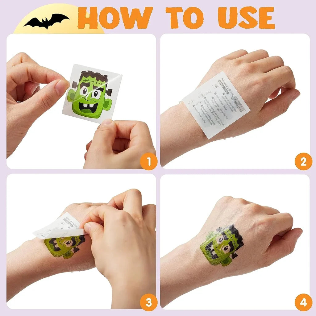 144 PCS Halloween Temporary Tattoos, 12 Designs Waterproof Fake Tattoos Stickers for Kids - Image 4