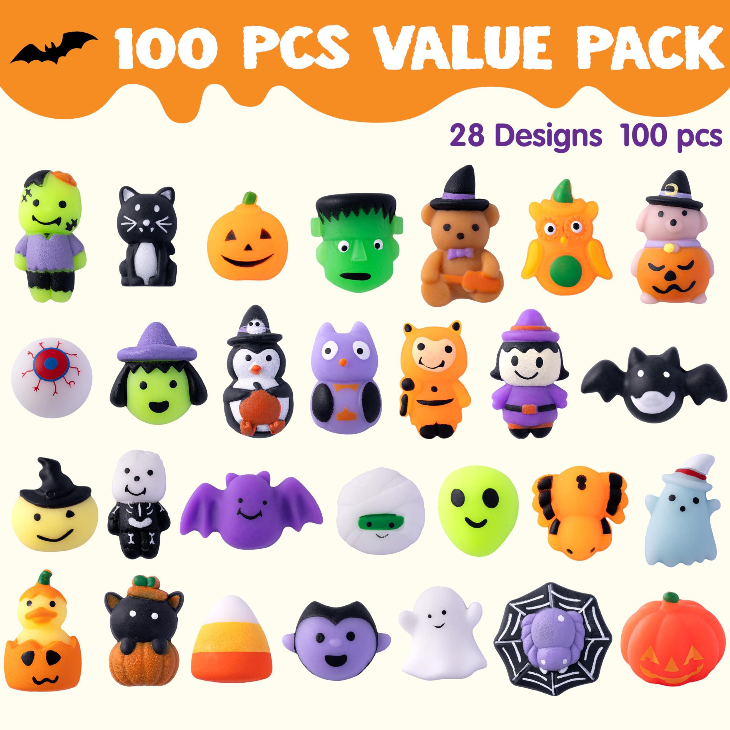 JOYIN 100-Piece Halloween Mochi Squishy Toys Set - Image 2