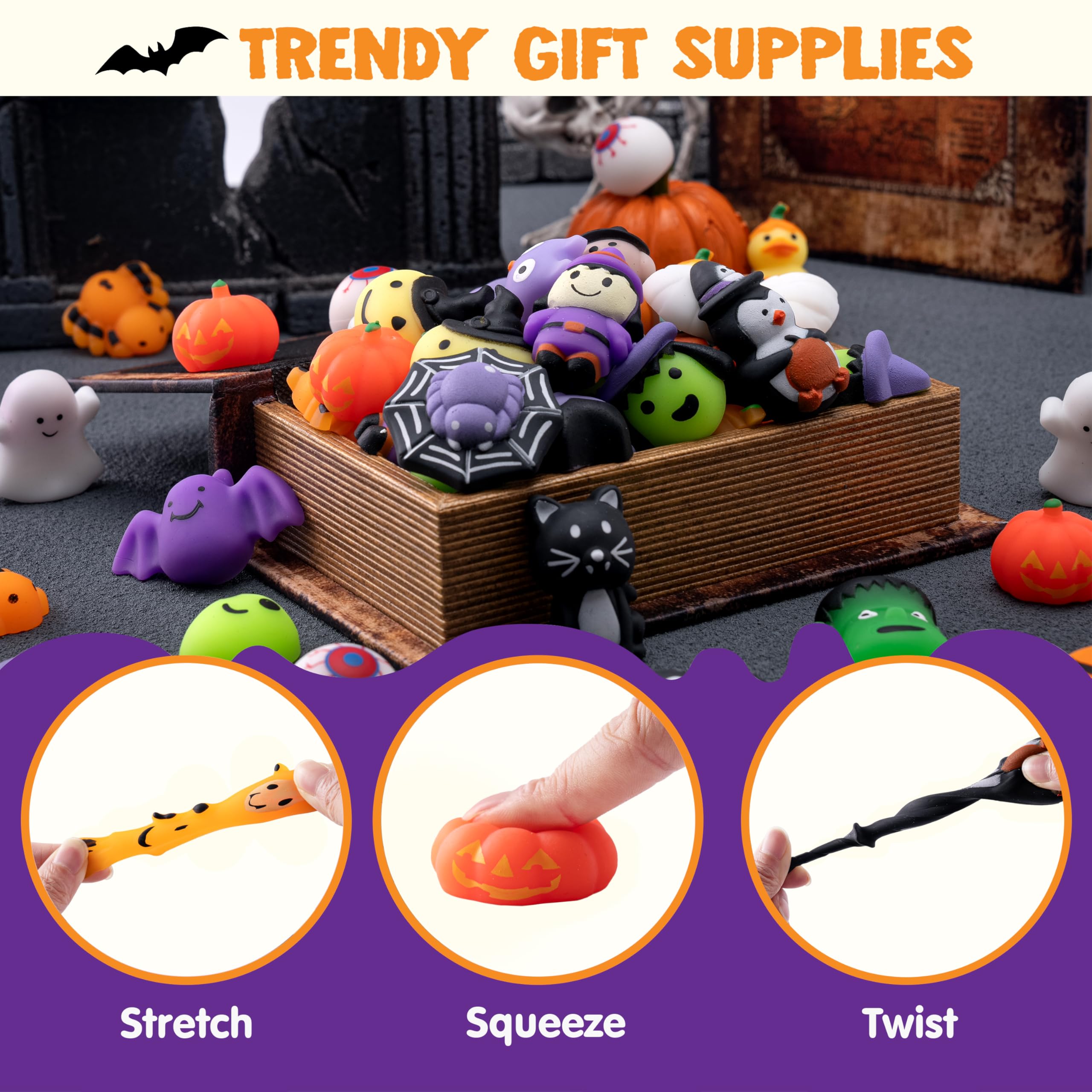 JOYIN 100-Piece Halloween Mochi Squishy Toys Set - Image 3