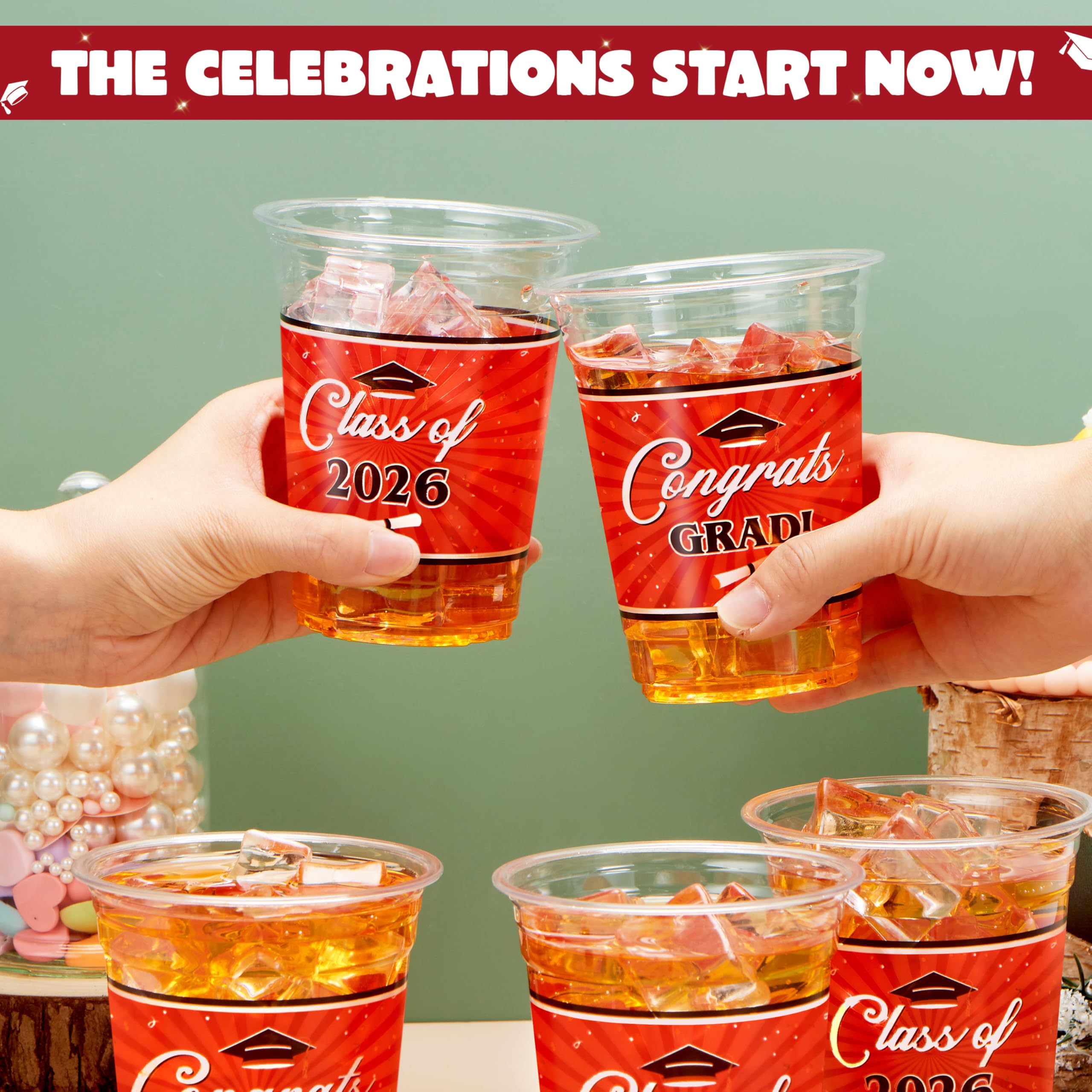 100Pcs 16oz Red Disposable PET Graduation Cups Class of 2026 Party Supplies - Image 4