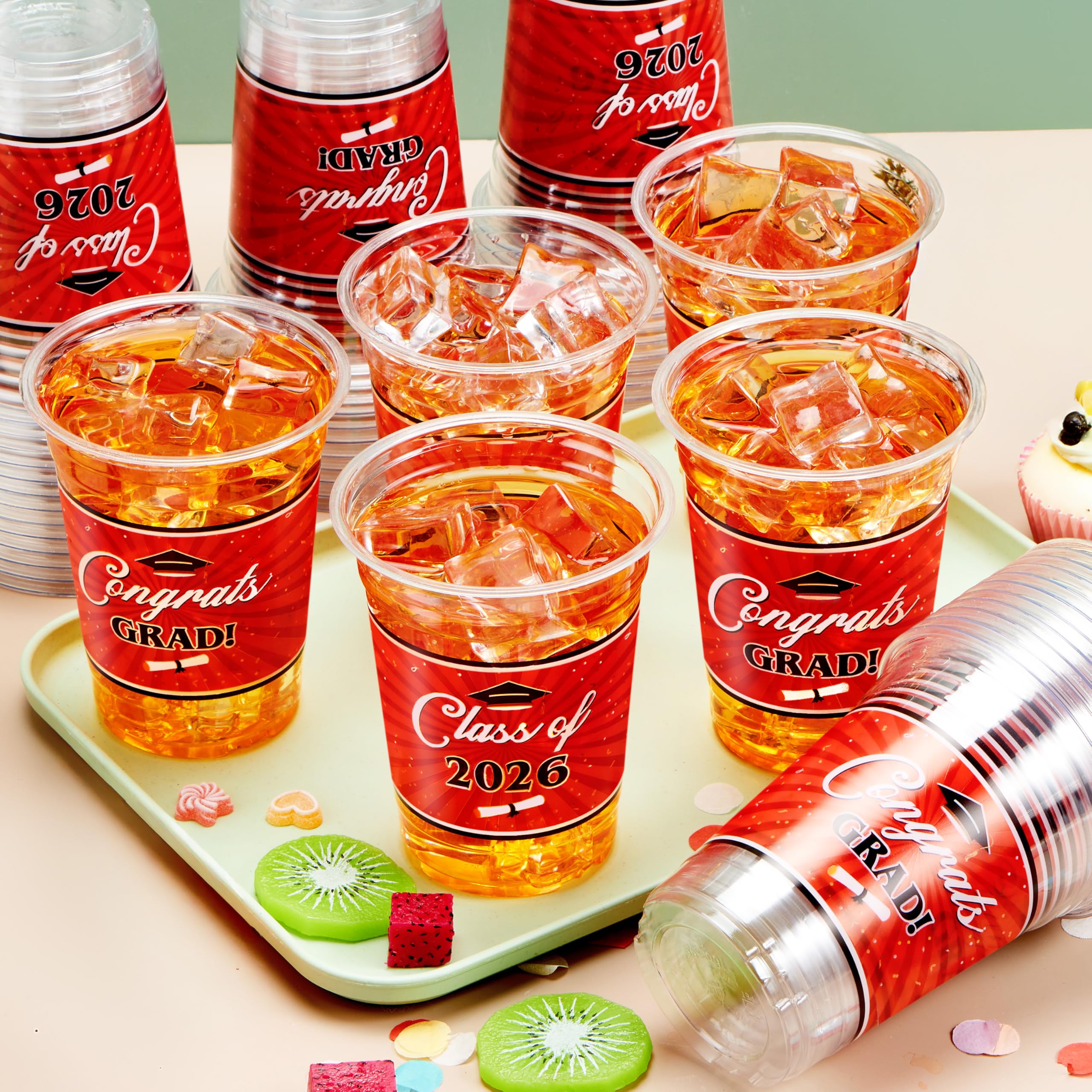 100Pcs 16oz Red Disposable PET Graduation Cups Class of 2026 Party Supplies - Image 7