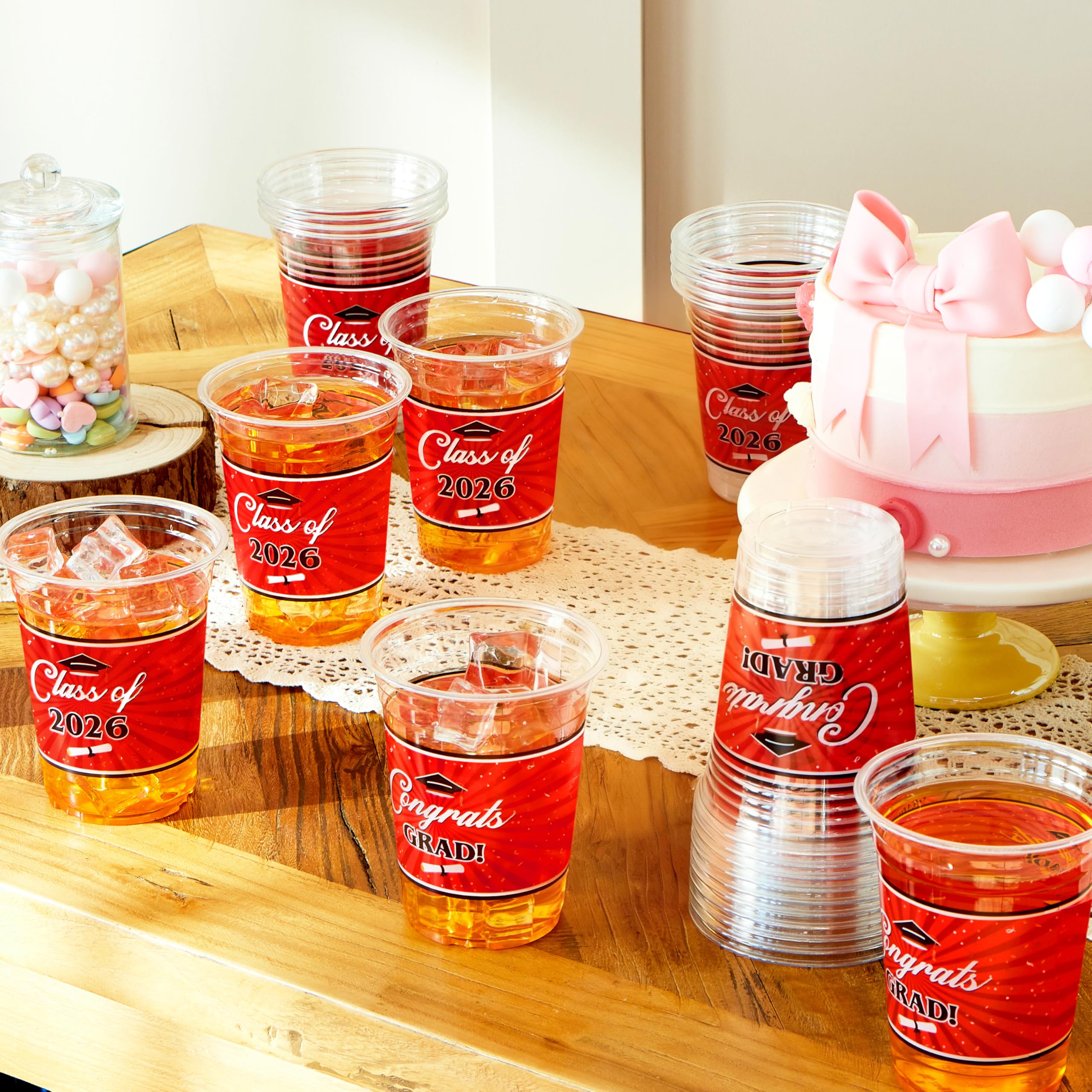 100Pcs 16oz Red Disposable PET Graduation Cups Class of 2026 Party Supplies - Image 6