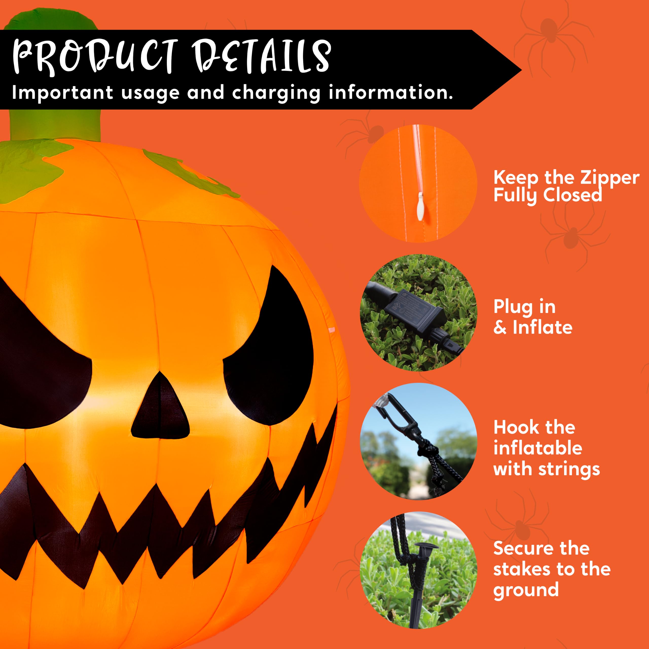 JOYIN 10FT Giant Inflatable Halloween Pumpkin with Built-in LED Lights - Image 2
