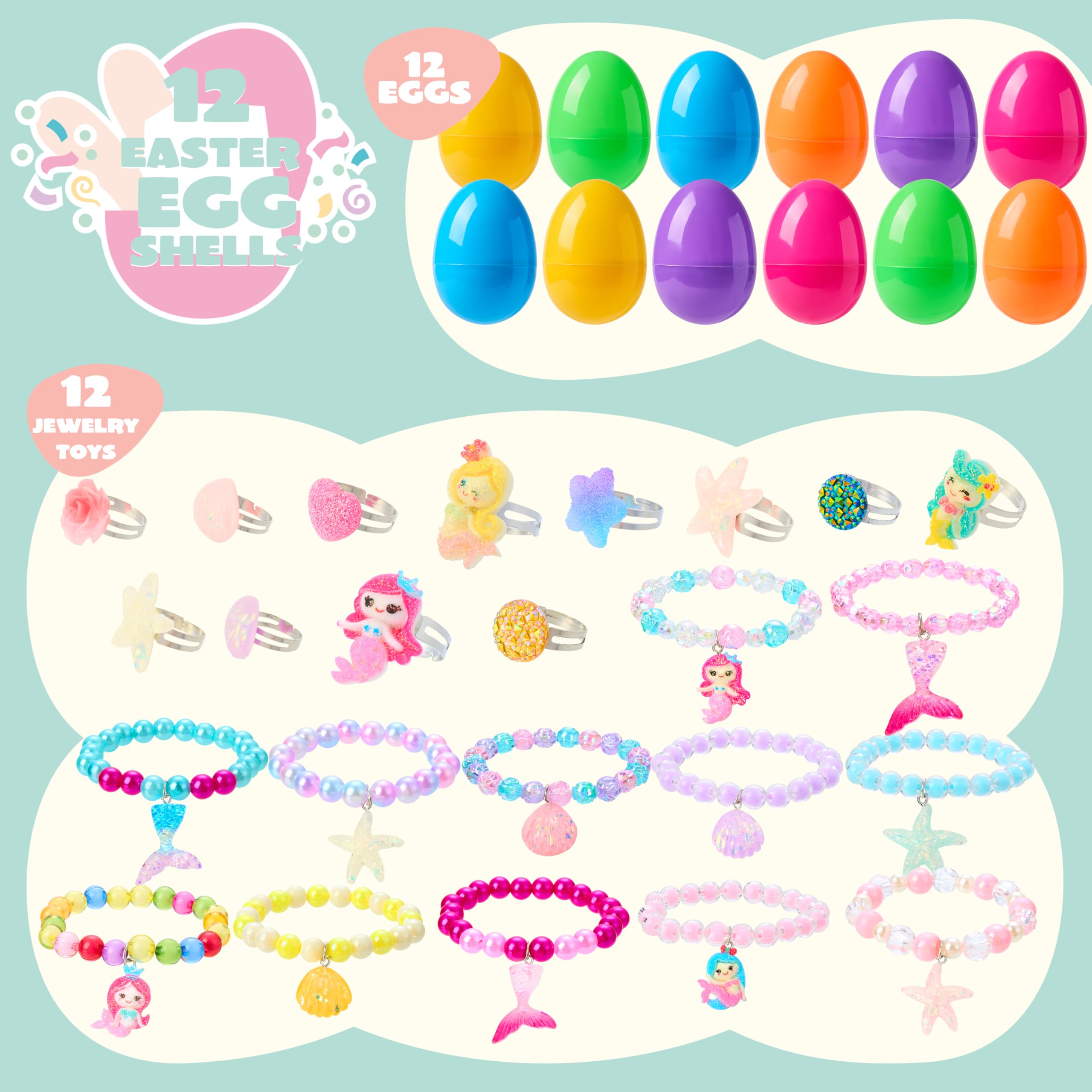 JOYIN 12 Pack Prefilled Easter Eggs with Beads Jewelry Toys - Image 3