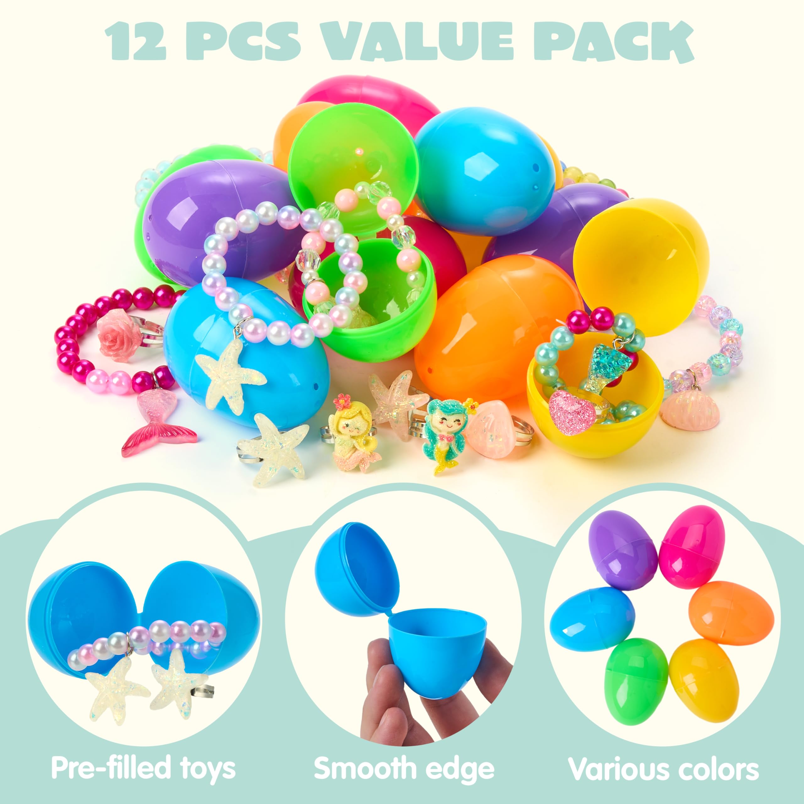 JOYIN 12 Pack Prefilled Easter Eggs with Beads Jewelry Toys - Image 5