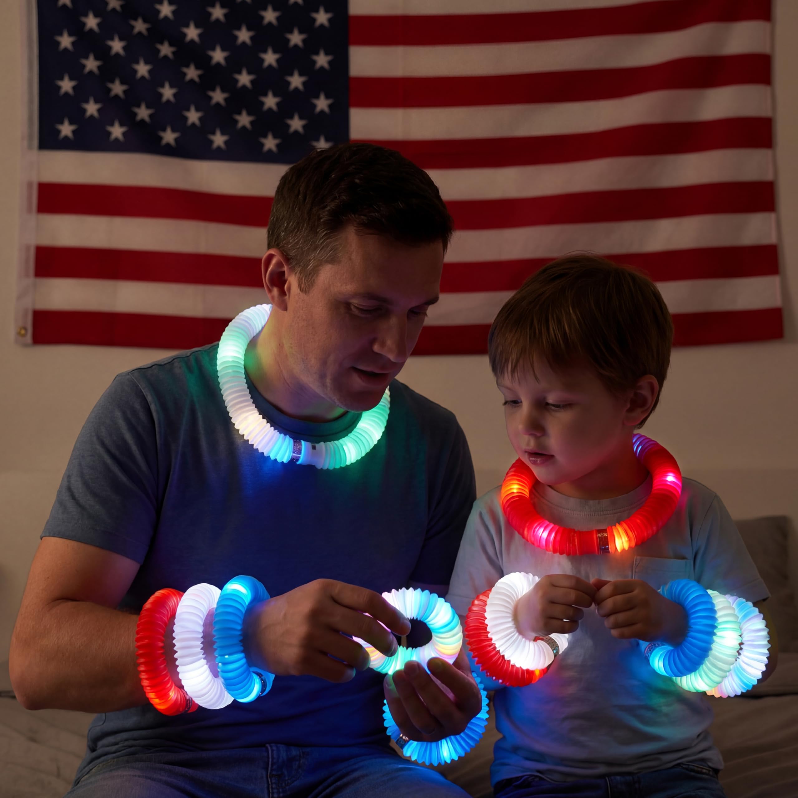 JOYIN 12 Pcs 4th of July Patriotic Light Up Pop Tubes & Glow Sticks Set - Image 8