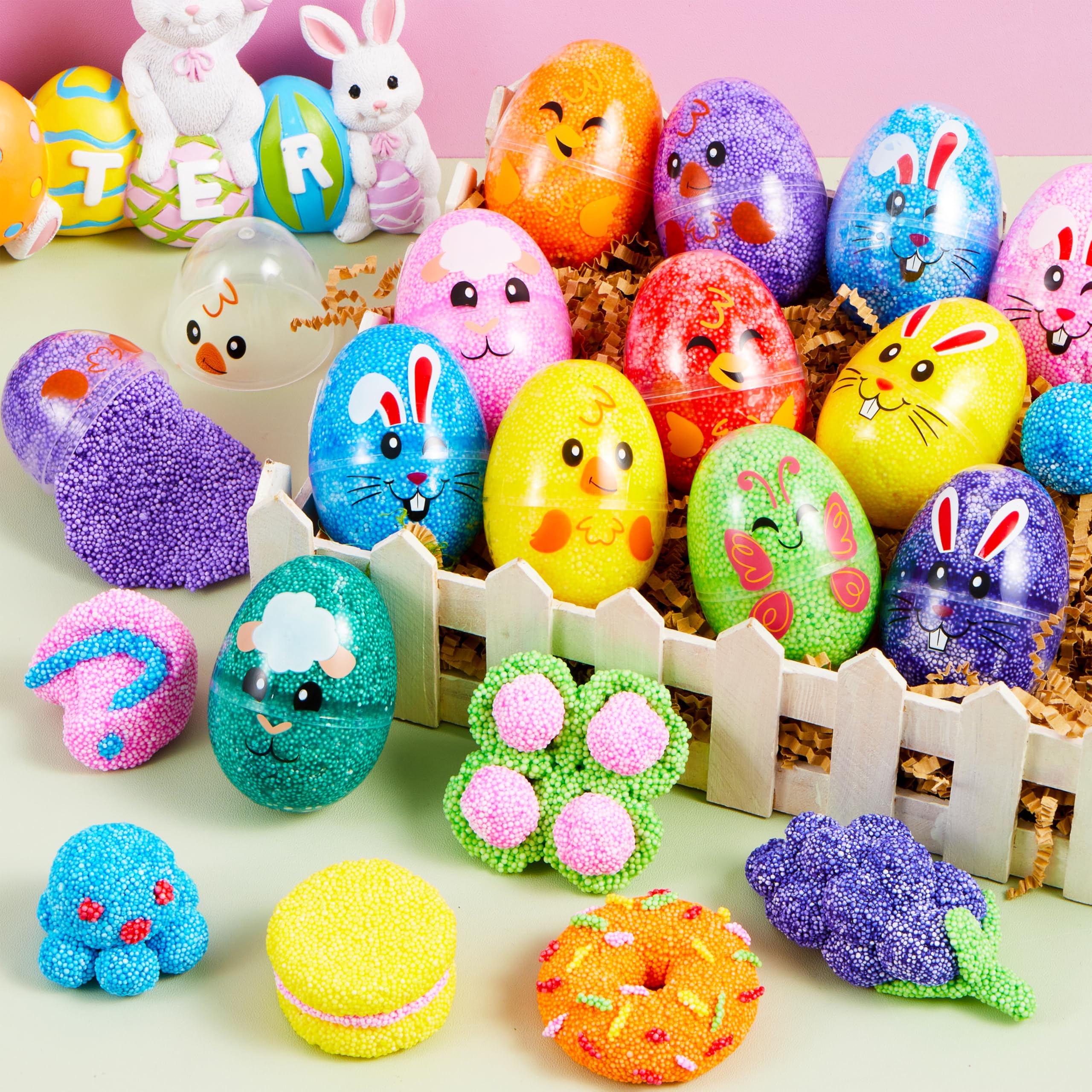 JOYIN 12 Pcs Easter Prefilled Eggs with Foam Squishy Toys - Image 2