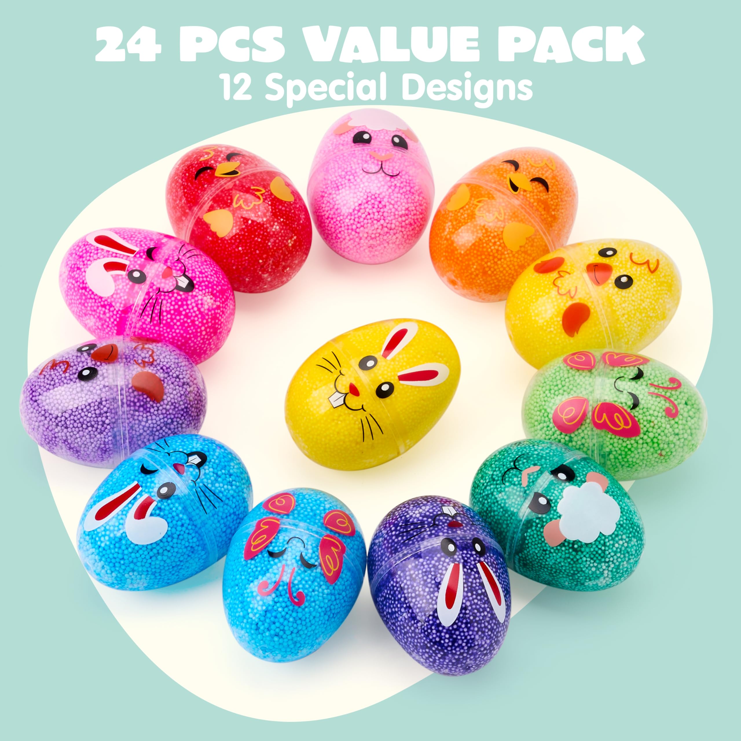 JOYIN 12 Pcs Easter Prefilled Eggs with Foam Squishy Toys - Image 3