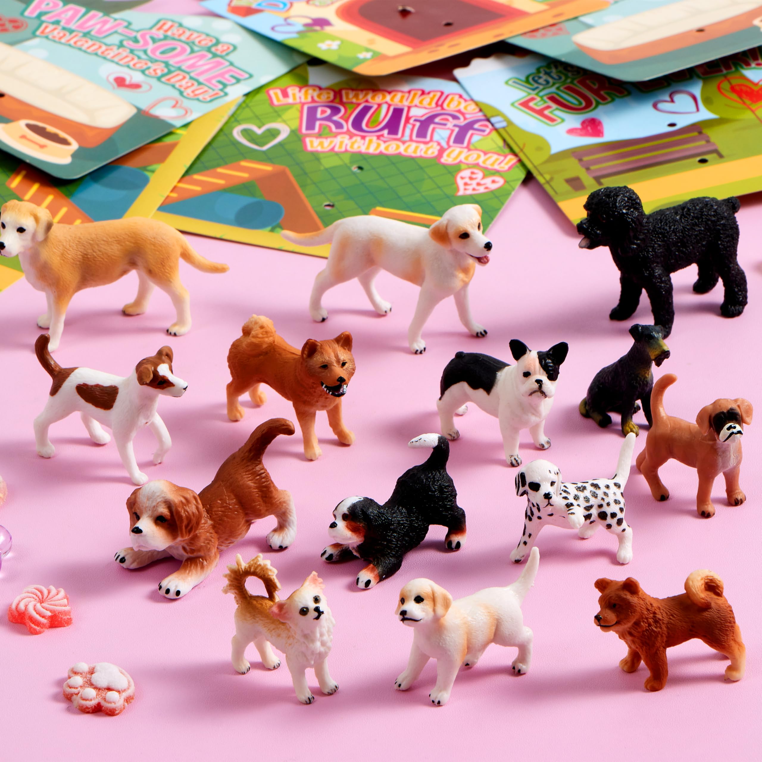 JOYIN 14 Pack Valentines Day Greeting Card with Dog Puppy Figure Toys for Kids Party Favor - Image 6