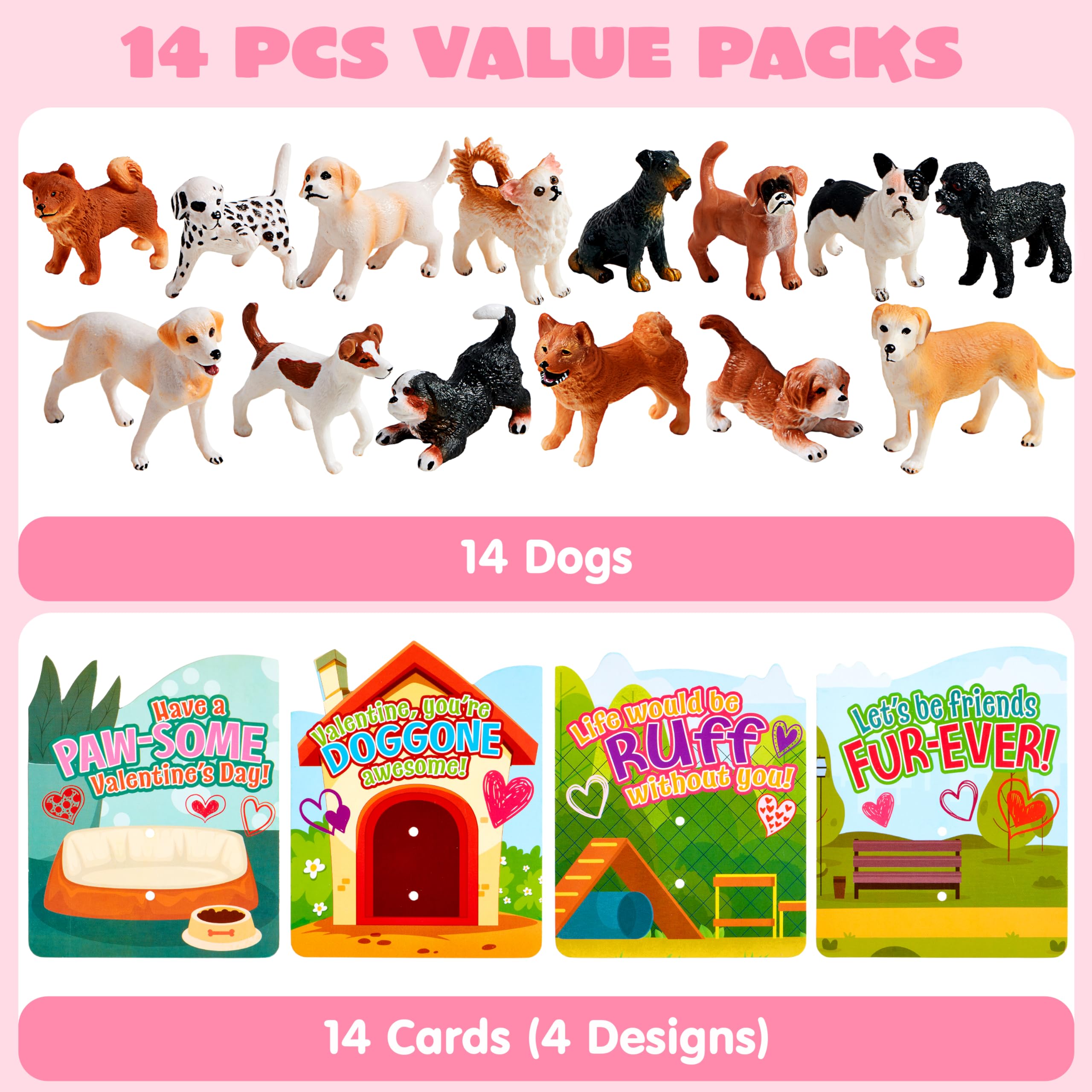 JOYIN 14 Pack Valentines Day Greeting Card with Dog Puppy Figure Toys for Kids Party Favor - Image 8