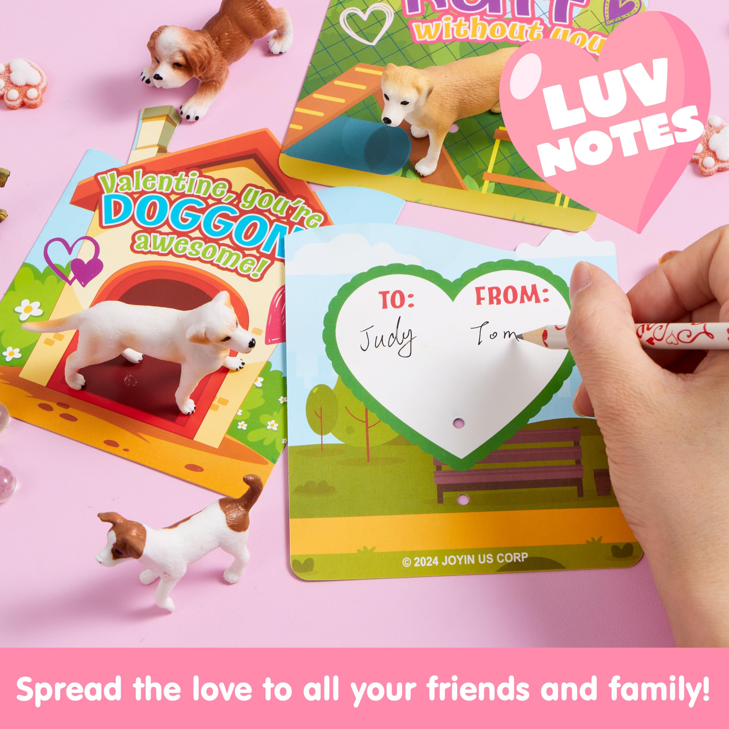 JOYIN 14 Pack Valentines Day Greeting Card with Dog Puppy Figure Toys for Kids Party Favor - Image 3