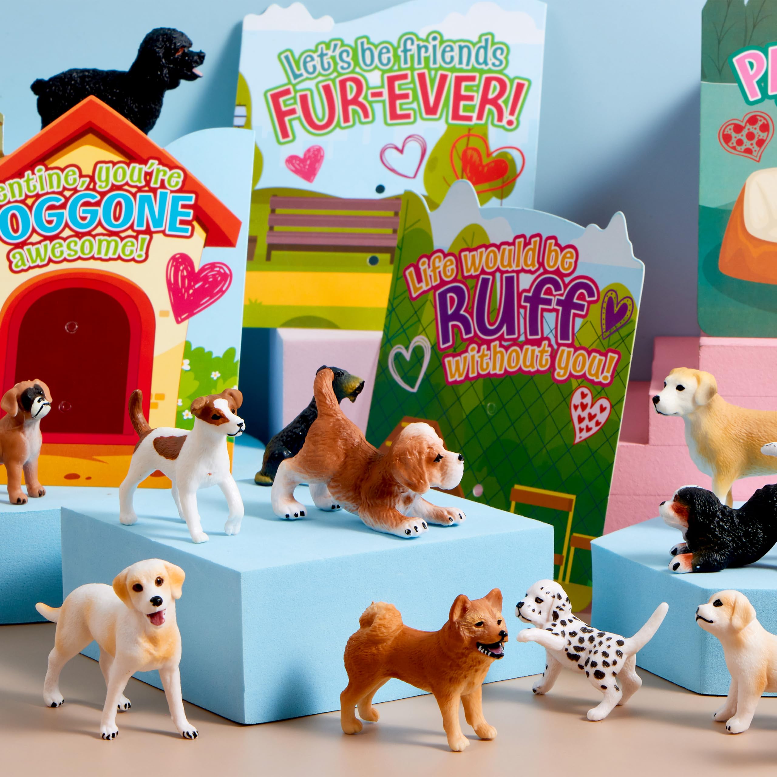 JOYIN 14 Pack Valentines Day Greeting Card with Dog Puppy Figure Toys for Kids Party Favor - Image 5