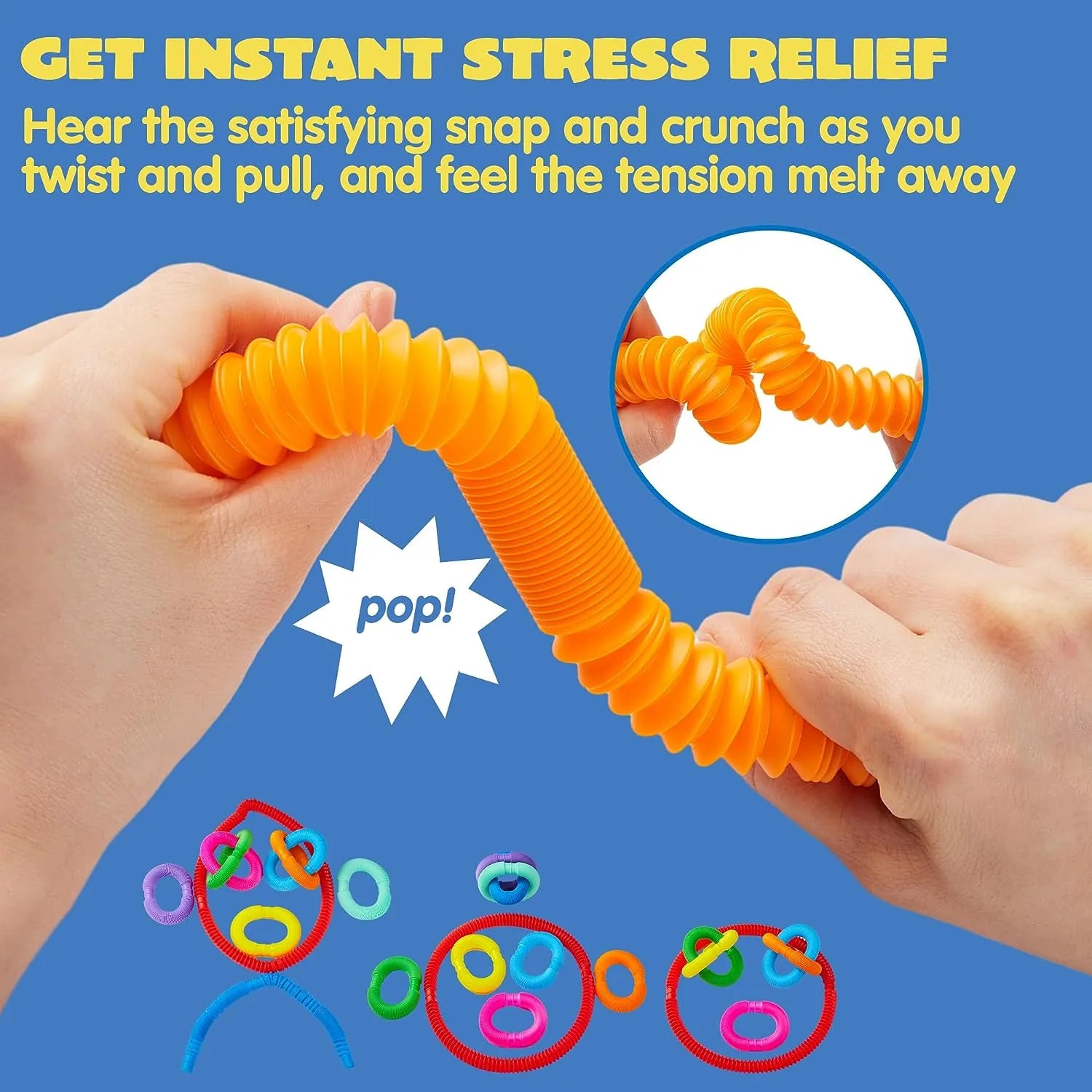 18 Pack Pop Tubes, Fidget Tubes Party Favors in9 Colors - Image 2