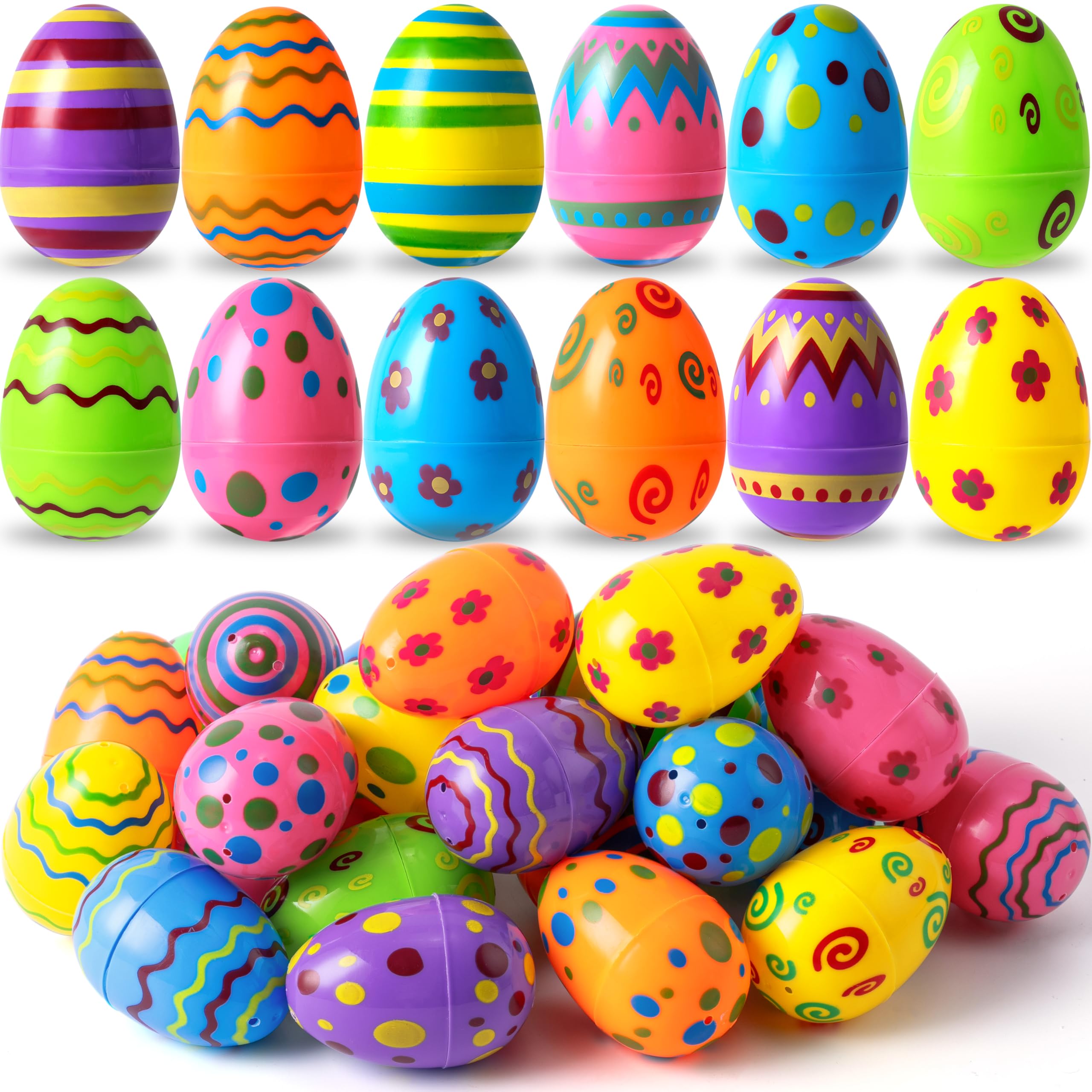 JOYIN 18 Pcs Bright Printed Plastic Easter Eggs