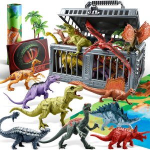 JOYIN 19 Pcs Dinosaur Toys Set with Play Mat & Storage Cage