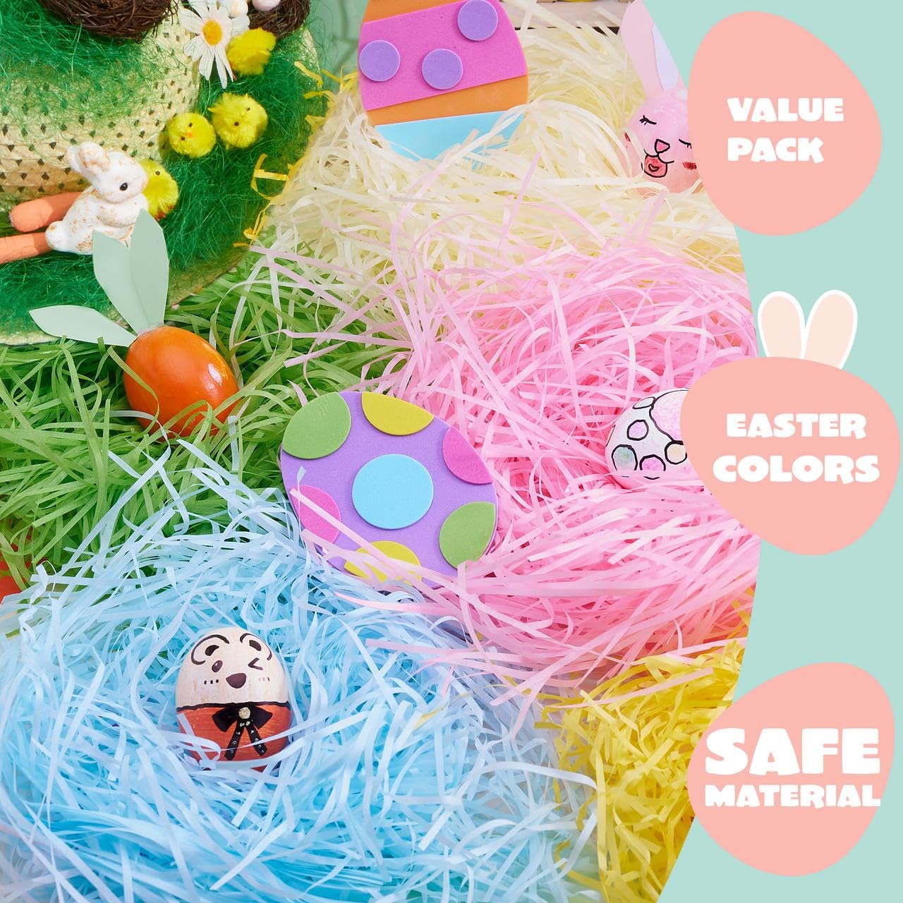 JOYIN 1LB Recyclable Easter Grass - 6-Color Crinkle Paper Shred - Image 3