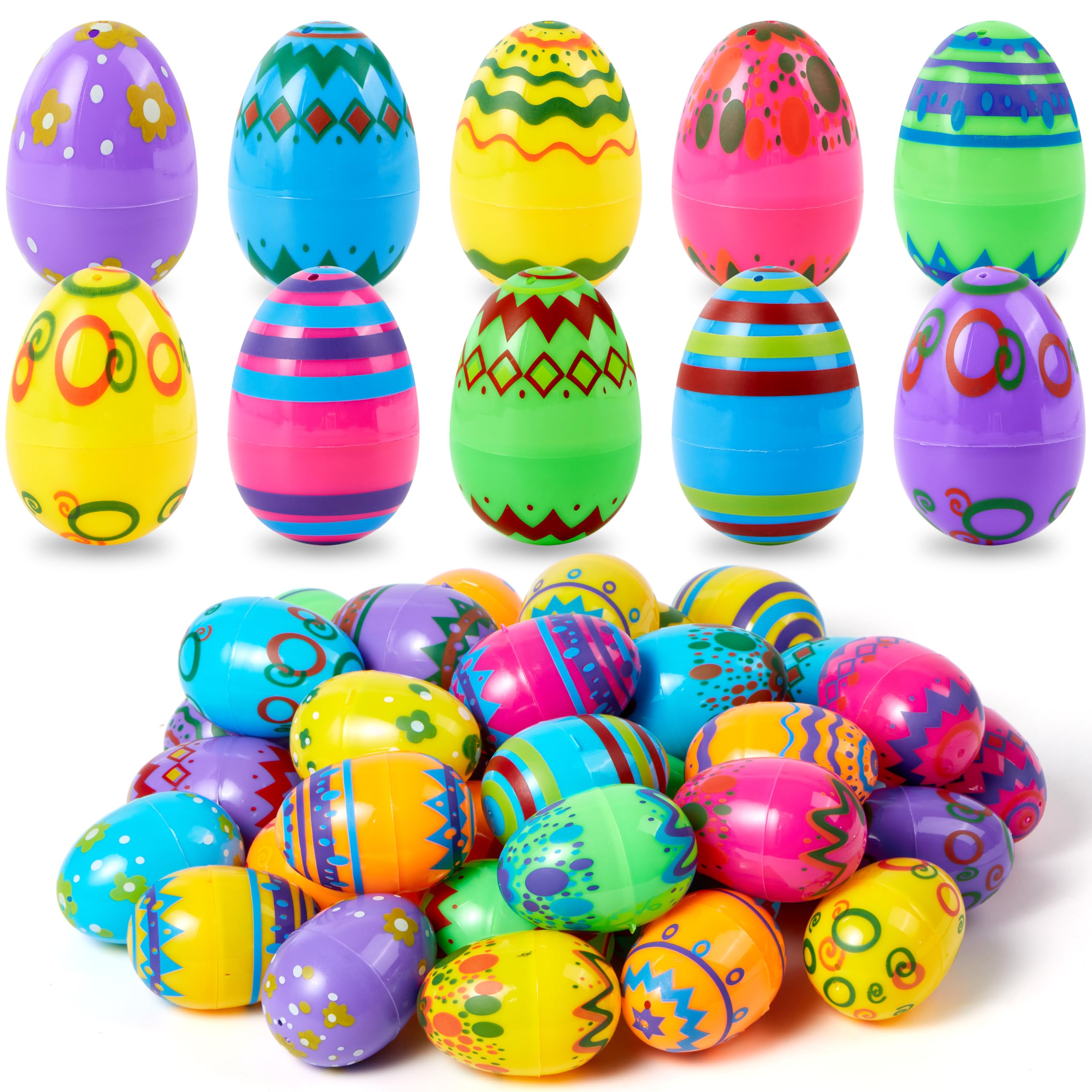 JOYIN 24 Pcs 2.3 Inch Printed Fillable Plastic Easter Eggs