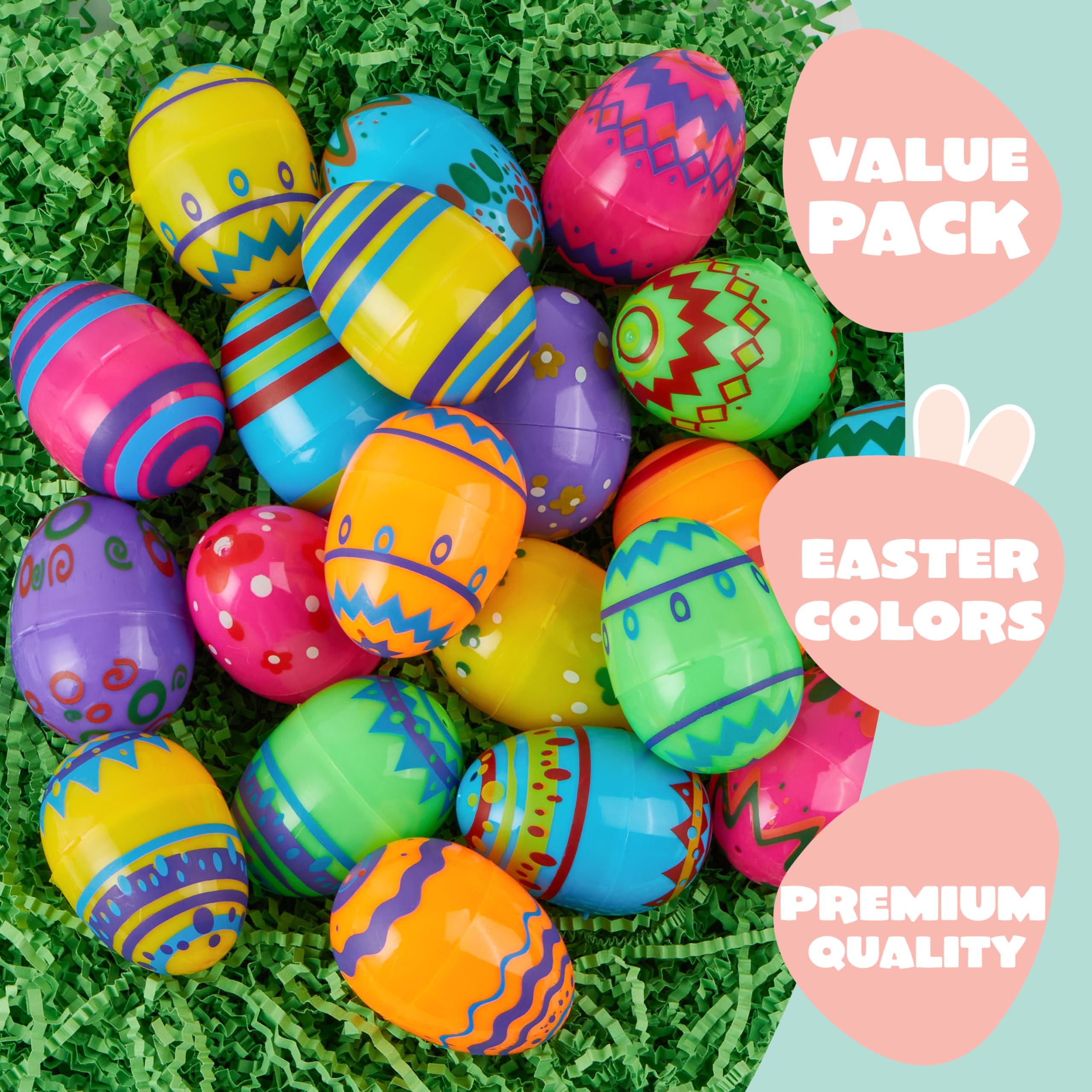 JOYIN 24 Pcs 2.3 Inch Printed Fillable Plastic Easter Eggs - Image 3